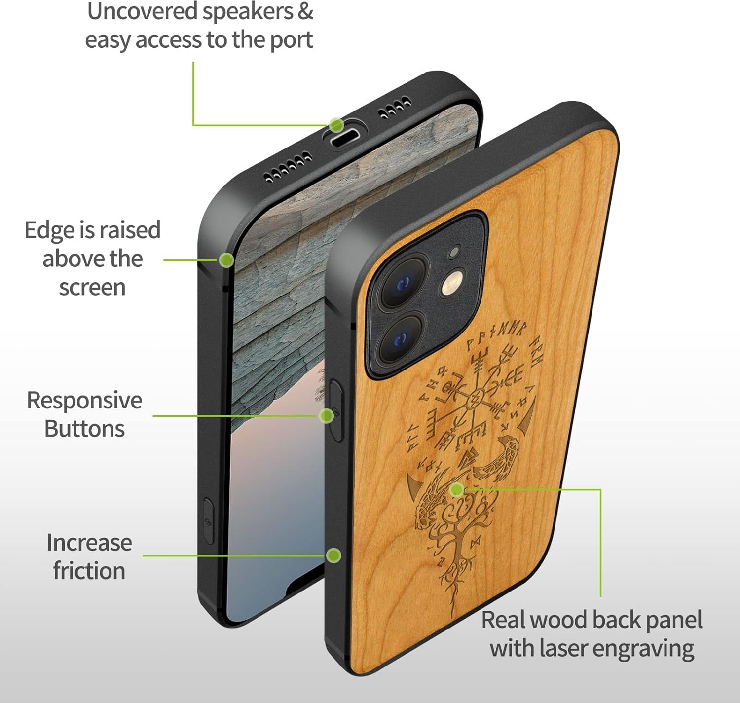 Carveit Funda magnética de madera para iPhone 12 madera real dura y TPU suave a prueba de golpes, funda protectora híbrida única y elegante de