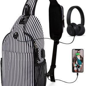 Lumesner Mochila cruzada con puerto de carga USB, bolsa de hombro de senderismo, bolsa de pecho para senderismo, caminata, viajes Lumesner Mochila cruzada con puerto de carga USB, bolsa de hombro de senderismo, bolsa de pecho para senderismo, caminata, viajes