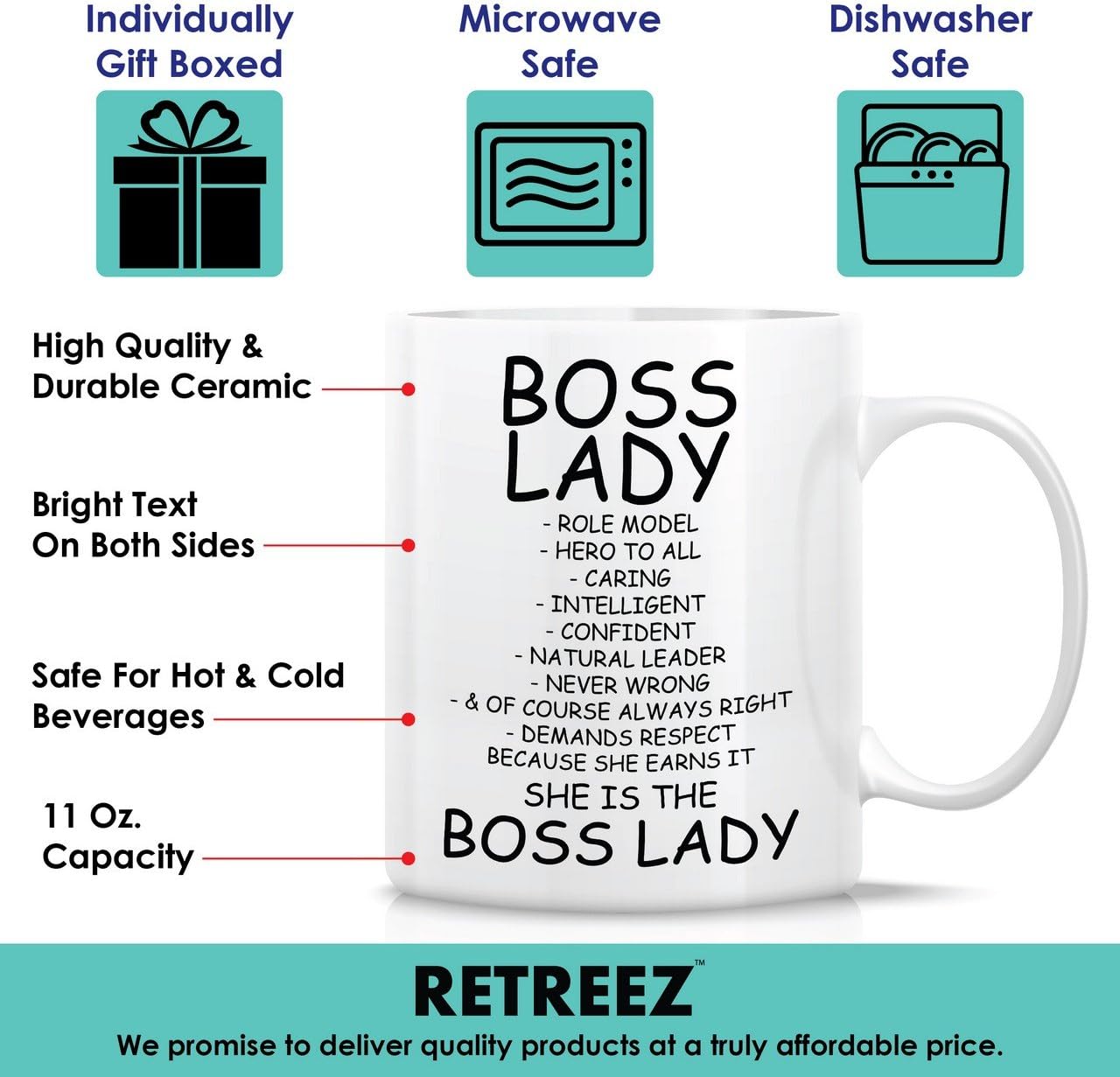Retreez Taza divertida  Jefa Lady modelo a seguir Descripción del cuidado de las tazas de café de cerámica de 11 onzas  Divertido, sarcasmo,