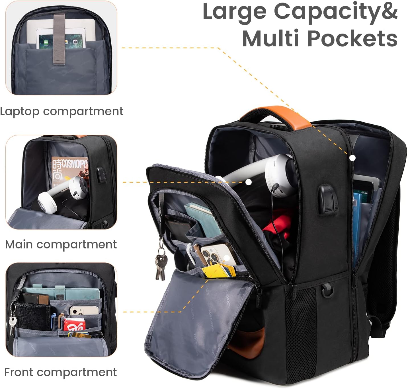 LOVEVOOK Mochila para computadora portátil para mujer, mochila de trabajo de viaje TSA antirrobo, mochila para computadora de negocios de 17
