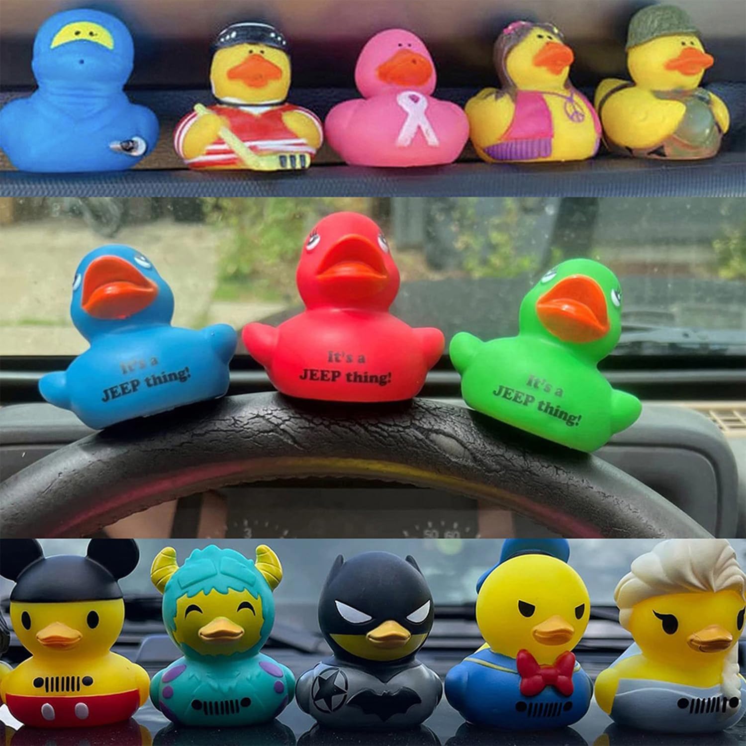 40 tapones de pato, soporte de pato de goma, soporte de pato de montaje fijo para patos, soporte para pato para Jeep Dash y pantalla fija, negro,