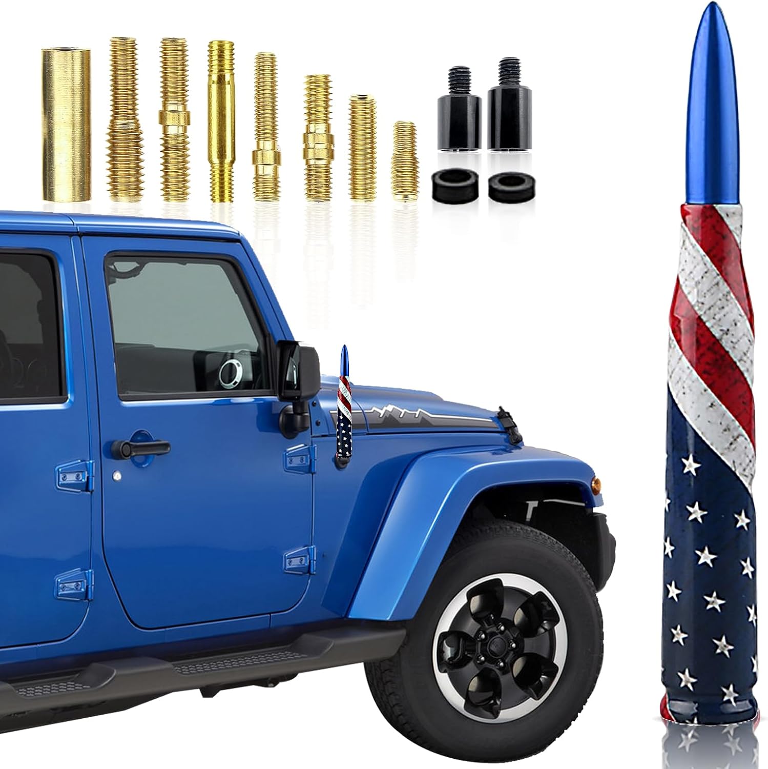 Jawmoy 1 antena de bala para automóvil, antena de bala con impresión de bandera estadounidense, accesorios de repuesto para automóvil, compatible