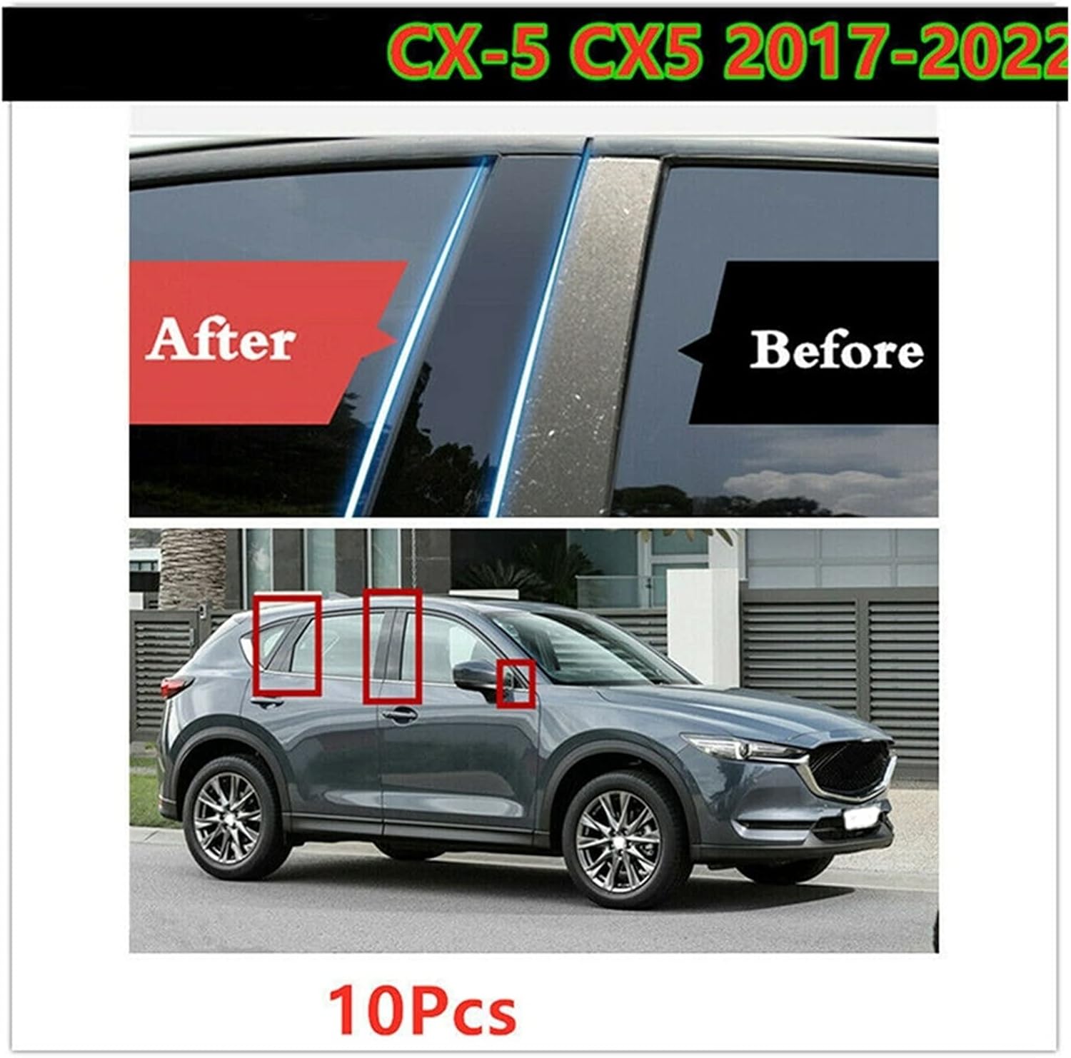 10 piezas de calcomanías para puerta y ventana de automóvil, color negro brillante, compatibles con Mazda CX-5 Cx5 2017 2018 2019 2020 2021 2022