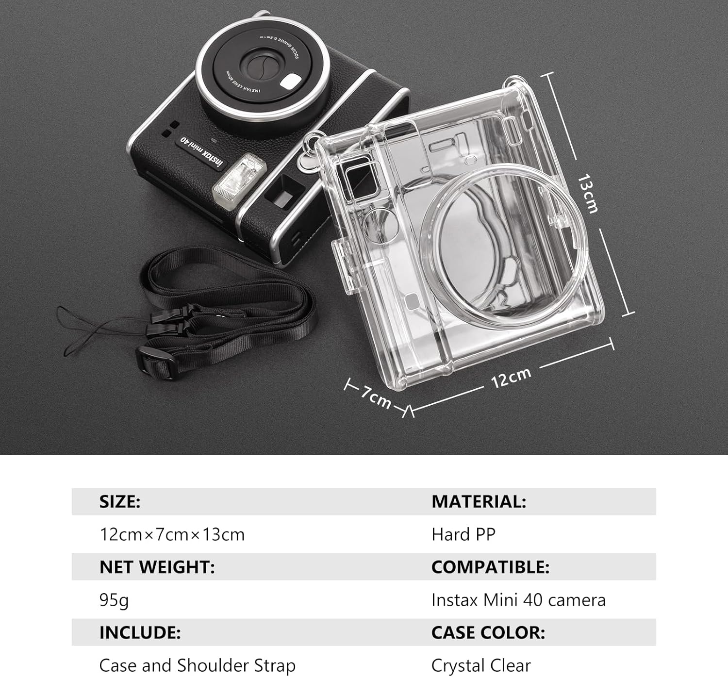 MUZIRI KINOKOO Instax Mini 40 – Funda transparente compatible con cámara instantánea Fuji Instax Mini 40  Polaroid Mini 40 – Carcasa rígida de PVC