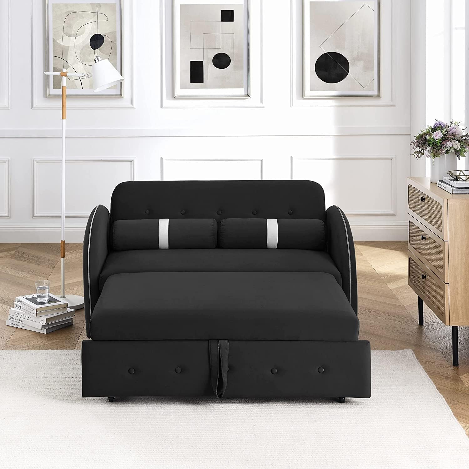 Sofá biplaza convertible 3 en 1 con cama extraíble y respaldo ajustable, sillón reclinable plegable multifuncional, sillón reclinable y tapizado,