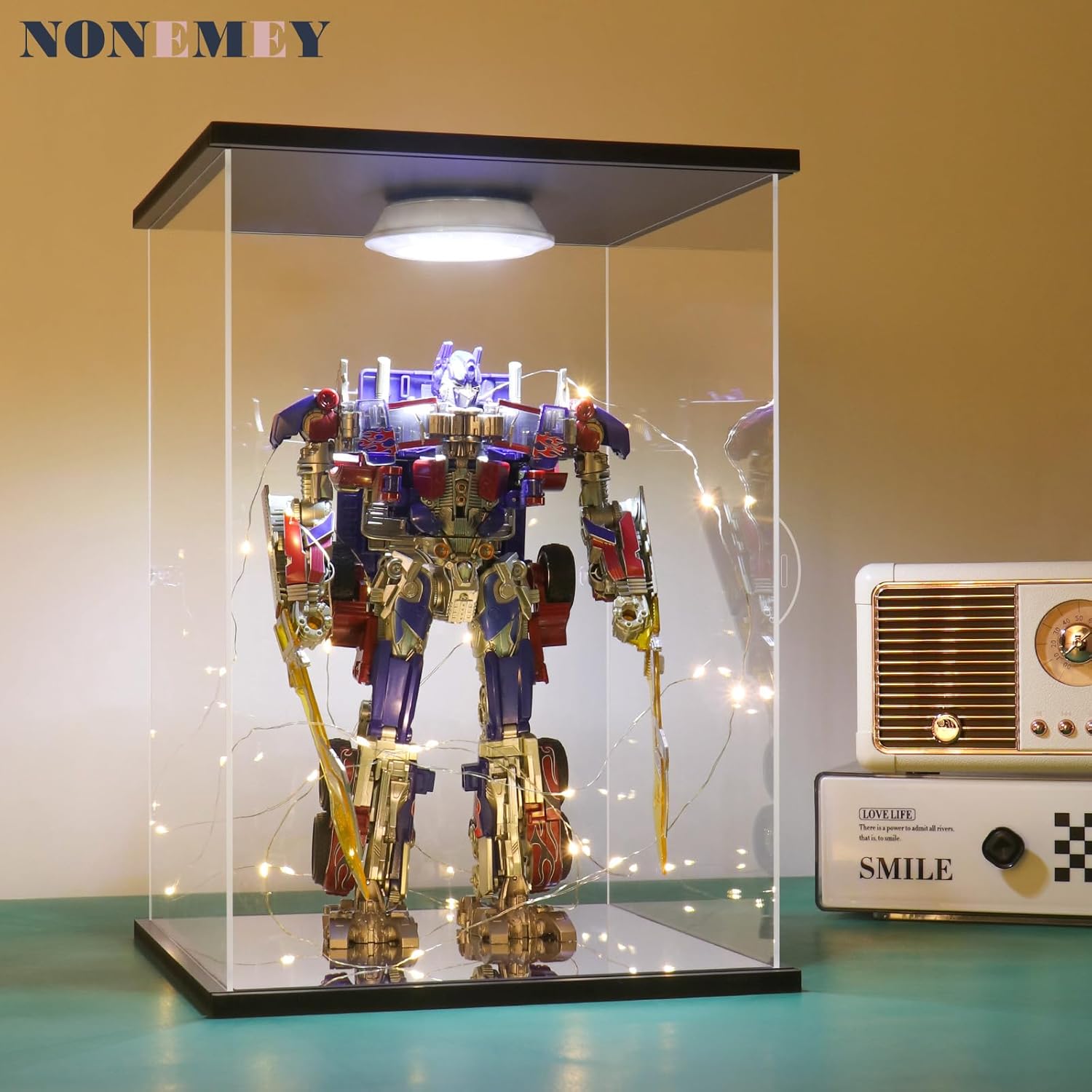 NONEMEY Vitrina de acrílico transparente con luz de control remoto para 400% Bearbrick, modelo a prueba de polvo, caja organizadora para