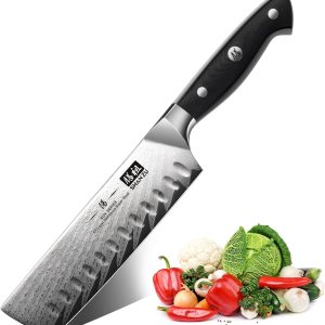 SHAN ZU Nakiri – Cuchillo profesional para verduras de acero Damasco japonés (AUS-10), mango ergonómico G10, serie SUN SHAN ZU Nakiri – Cuchillo profesional para verduras de acero Damasco japonés (AUS-10), mango ergonómico G10, serie SUN