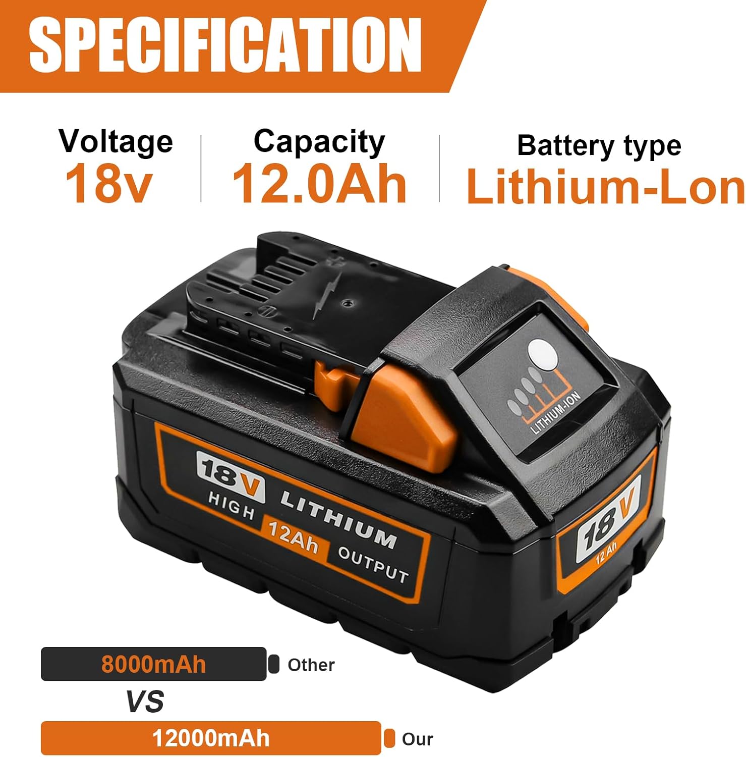 1 paquete de batería de repuesto de 18 V 12.0 Ah y cargador para batería Milwaukee de 18 V compatible con Milwaukee Tools 48-11-1811 48-11-1815
