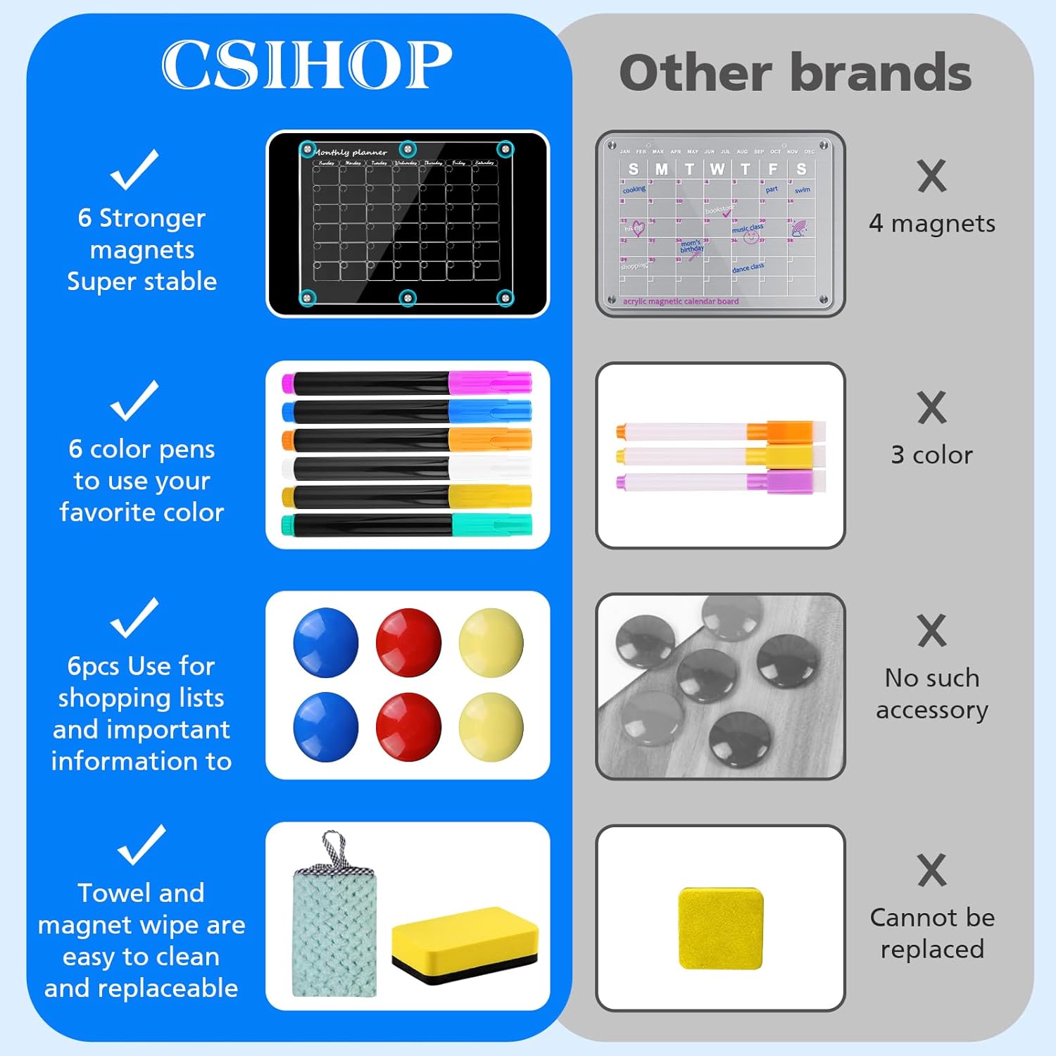 CSIHOP Calendario acrílico para refrigerador H2.0, calendario magnético transparente para nevera, 2 piezas, calendario reutilizable para