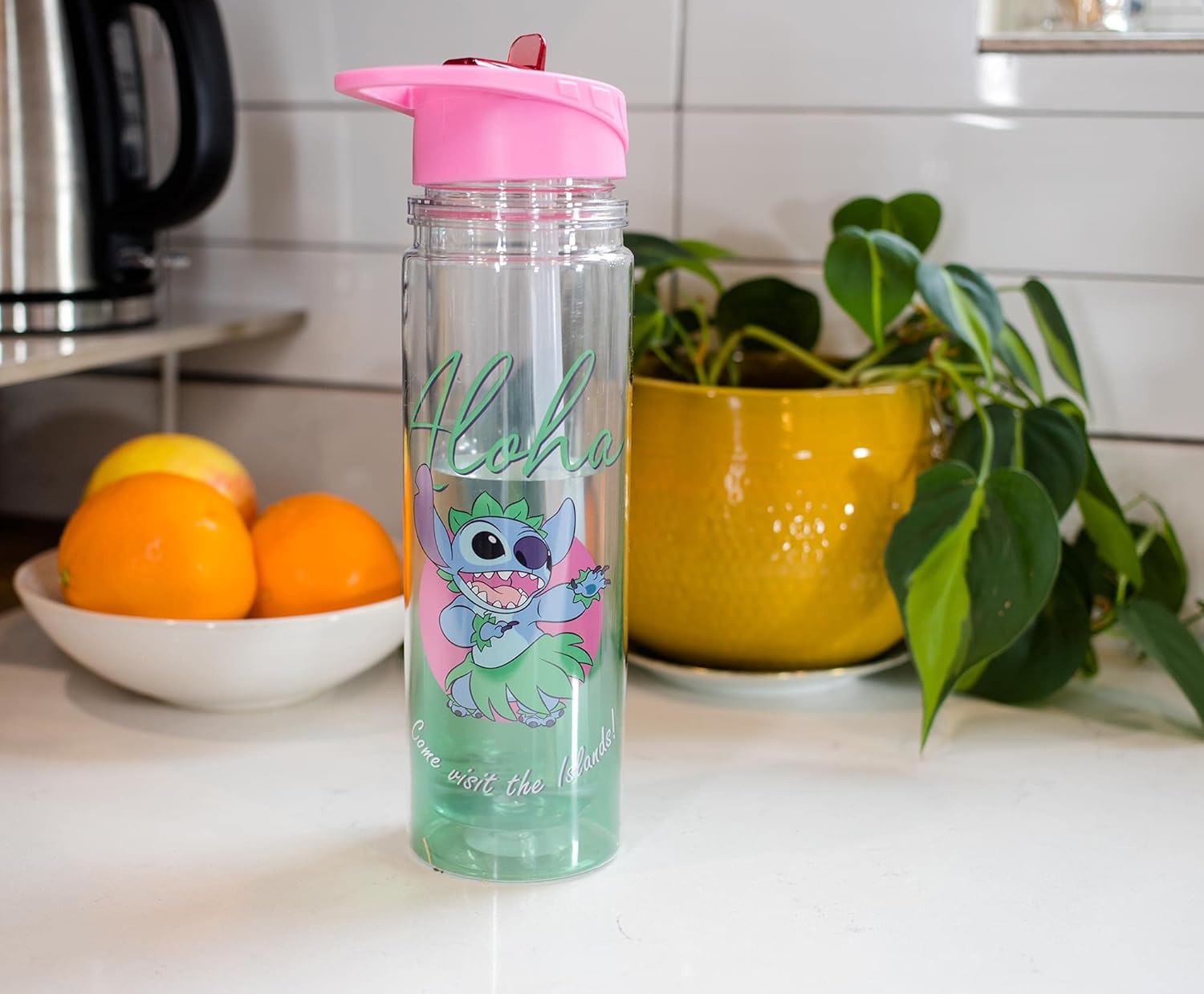 Silver Buffalo Lilo and Stitch Aloha – Botella de agua Tritan de doble pared  Botella de plástico sin BPA con tapa de rosca y tapa abatible con