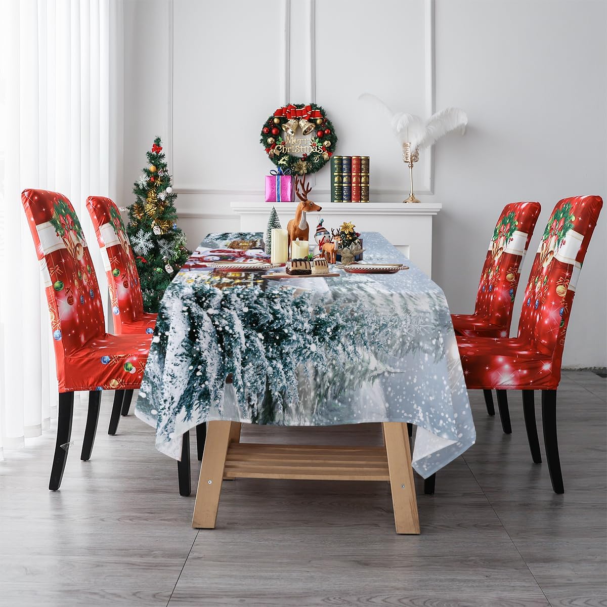 Lepuho – Mantel rectangular de Año Nuevo, 60 x 84 pulgadas, mantel rectangular de Año Nuevo, muñeco de nieve, invierno, impermeable, resistente a