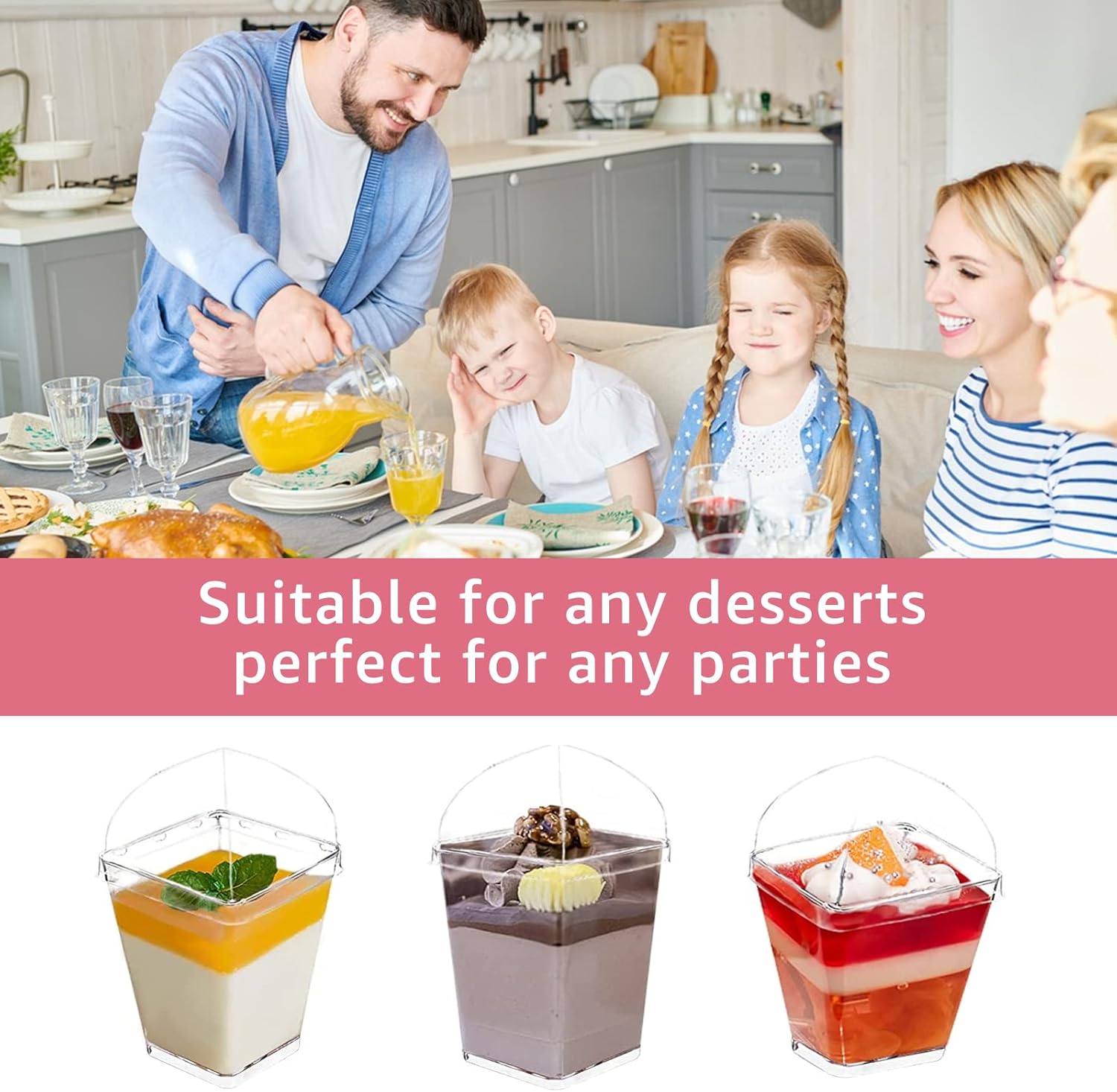 LISHINE Paquete de 100 tazas de postre de plástico de 5 onzas con tapas y cucharas, tazas de yogur para parfait con tapas, tazas desechables para