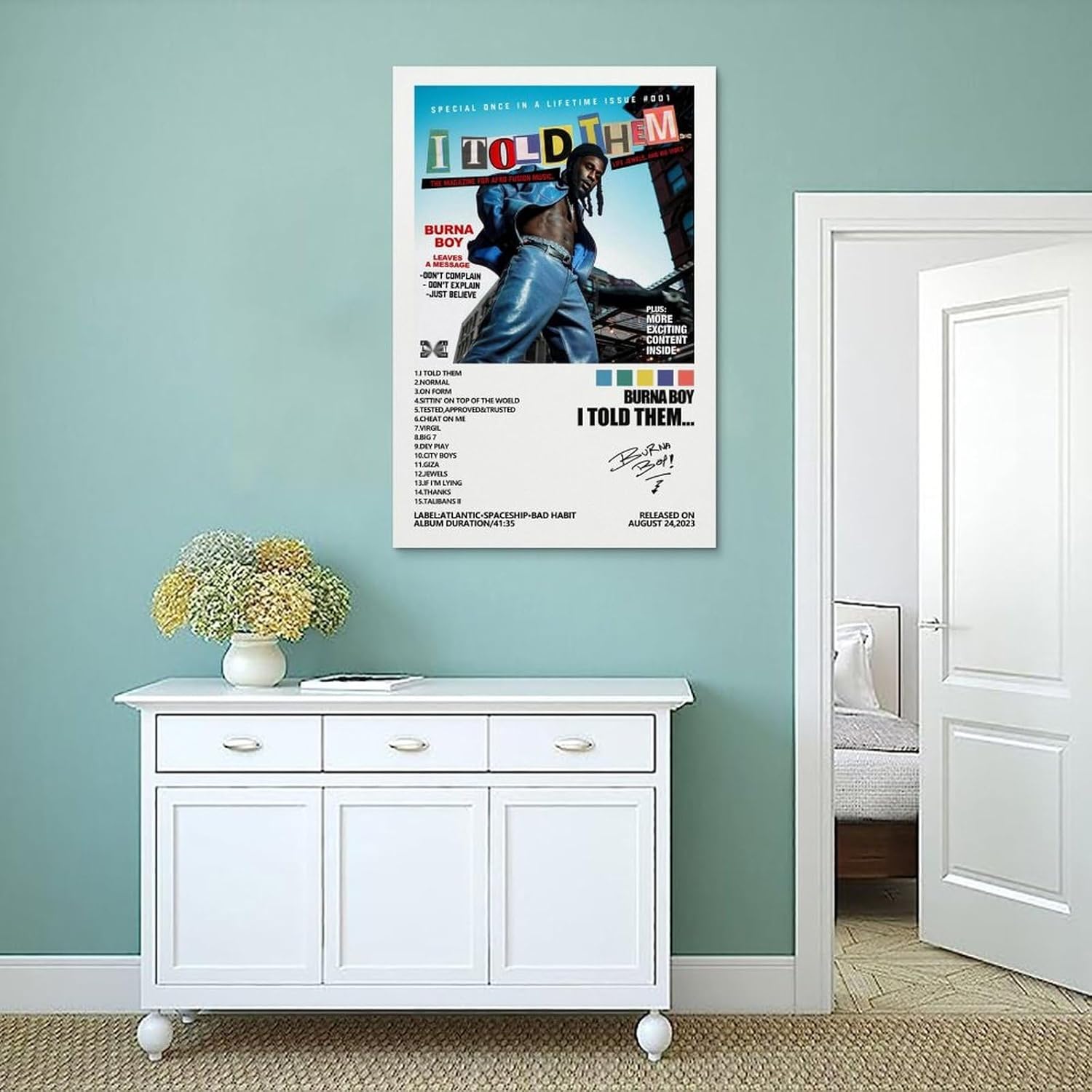 MOMYO Burna Boy – Póster con texto en inglés “I Told Them”, póster para habitación, estético, lienzo para pared, decoración de dormitorio, 12 x 18