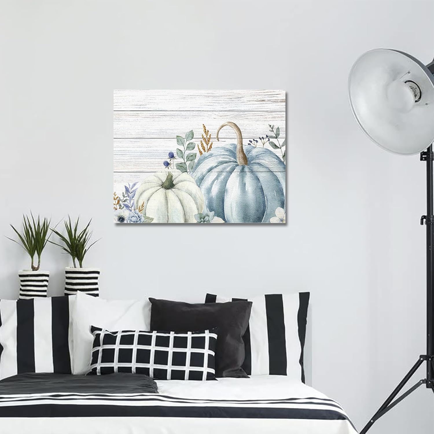 Arte de pared de calabaza azul y blanca para sala de estardormitorio, lienzo para decoración de baño, cocina, oficina, pintura al óleo enmarcada de