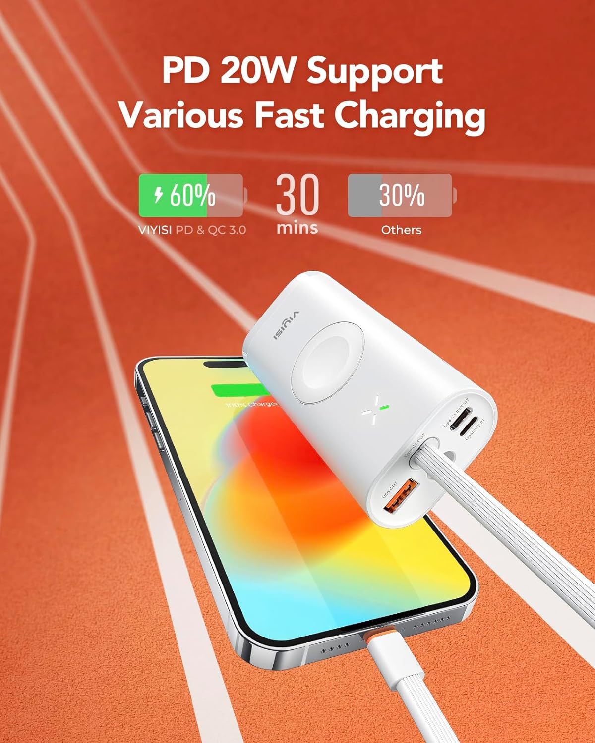 Cargador portátil para Apple Watch y iPhone, batería externa de 10000 mAh, 20 W PD de carga rápida, compatible con Apple Watch Series