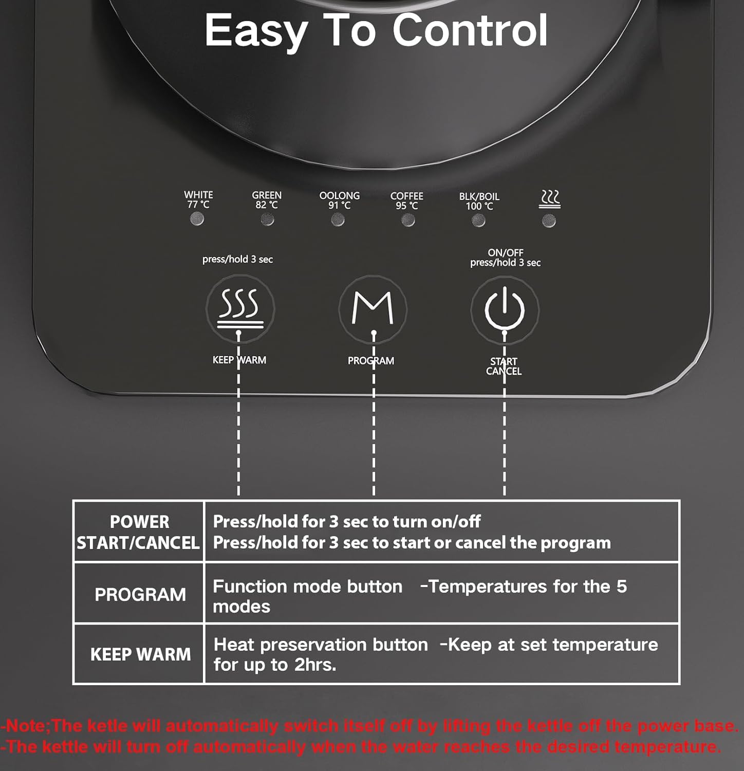 Hervidor eléctrico con 5 ajustes preestablecidos variables, hervidor de café de 1200 W para café y té, calentador de agua eléctrico de cuello de