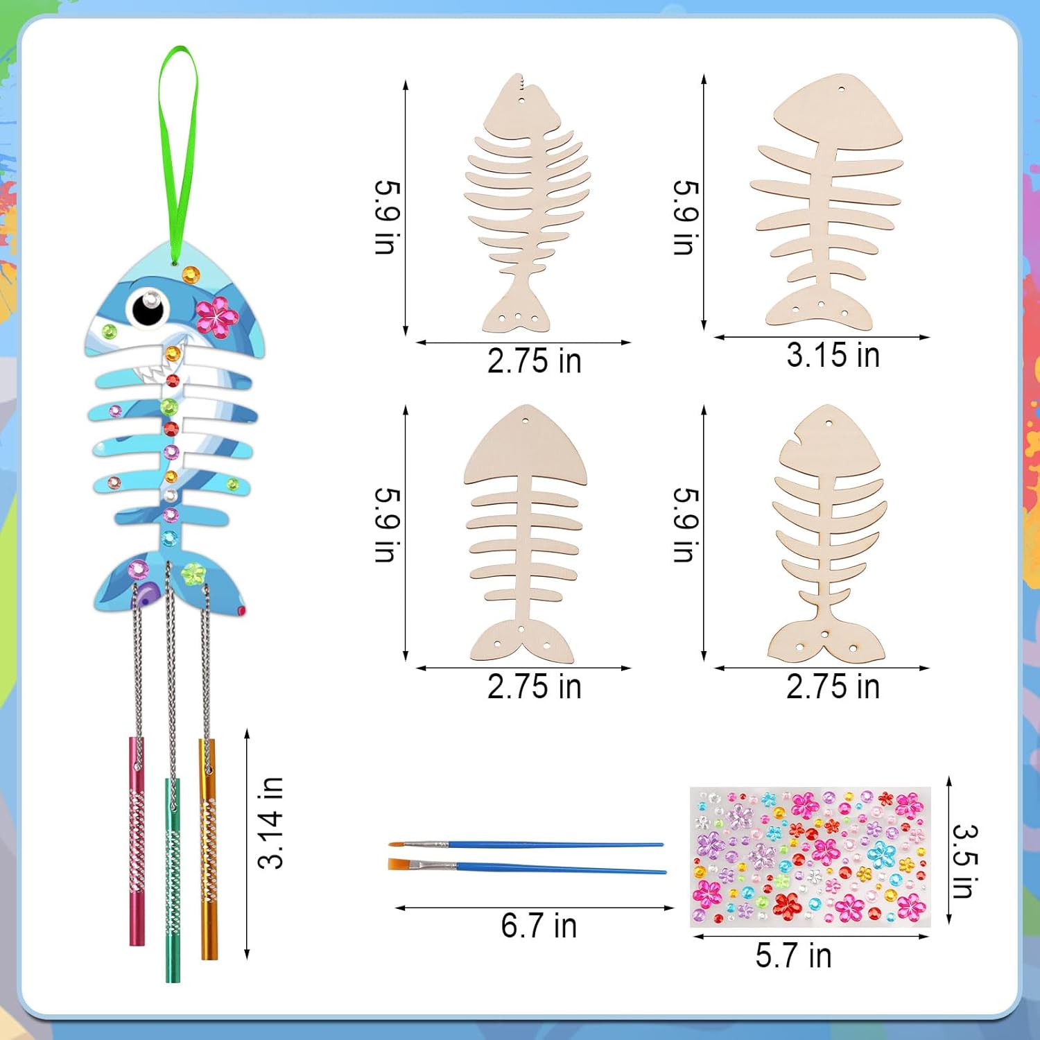 Beria Kits de campanillas de viento para niños, paquete de 12, haz tu propio carillón de viento de pescado, manualidades de madera para niños,
