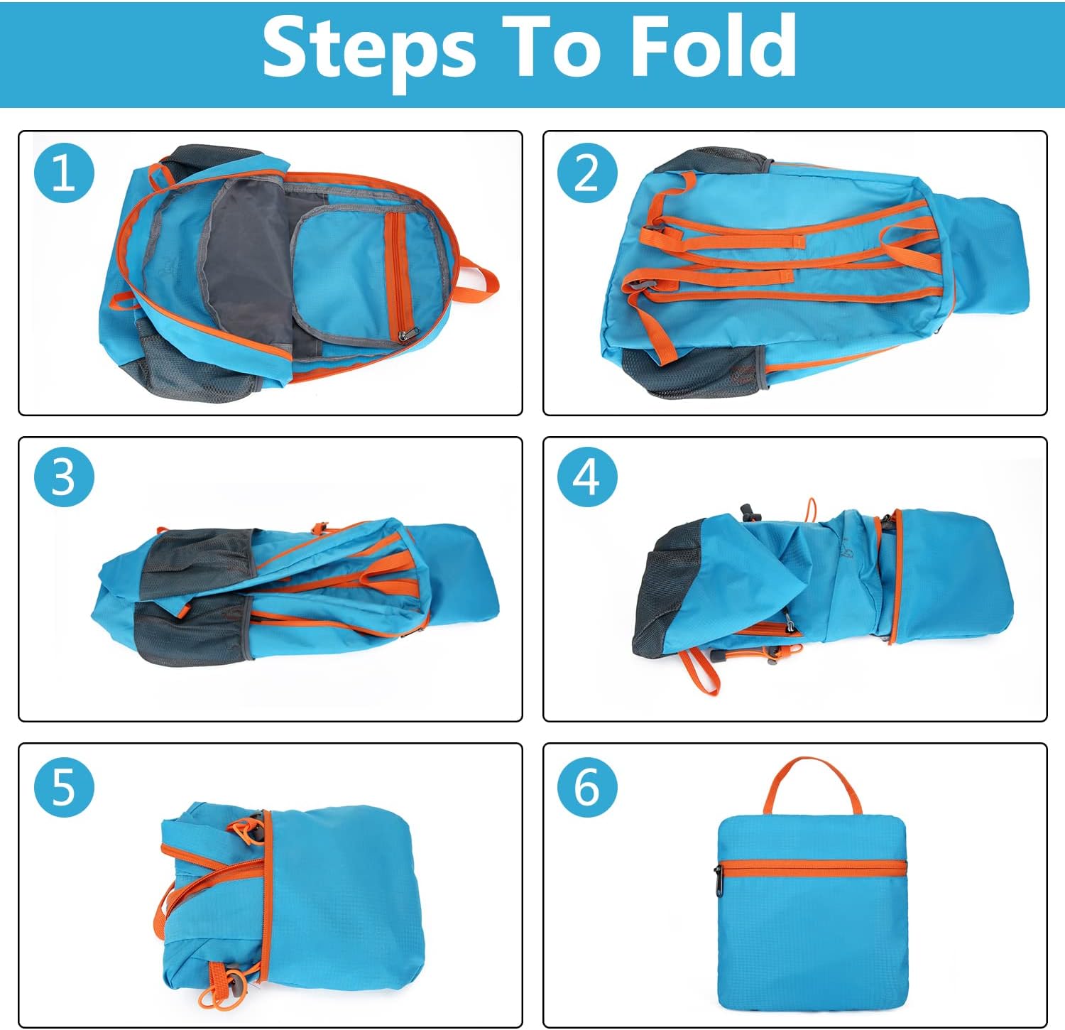 Mochila de senderismo ligera de 20L plegable pequeña mochila de viaje mochila de camping plegable para mujeres y hombres, Azul-cielo, Mochilas de