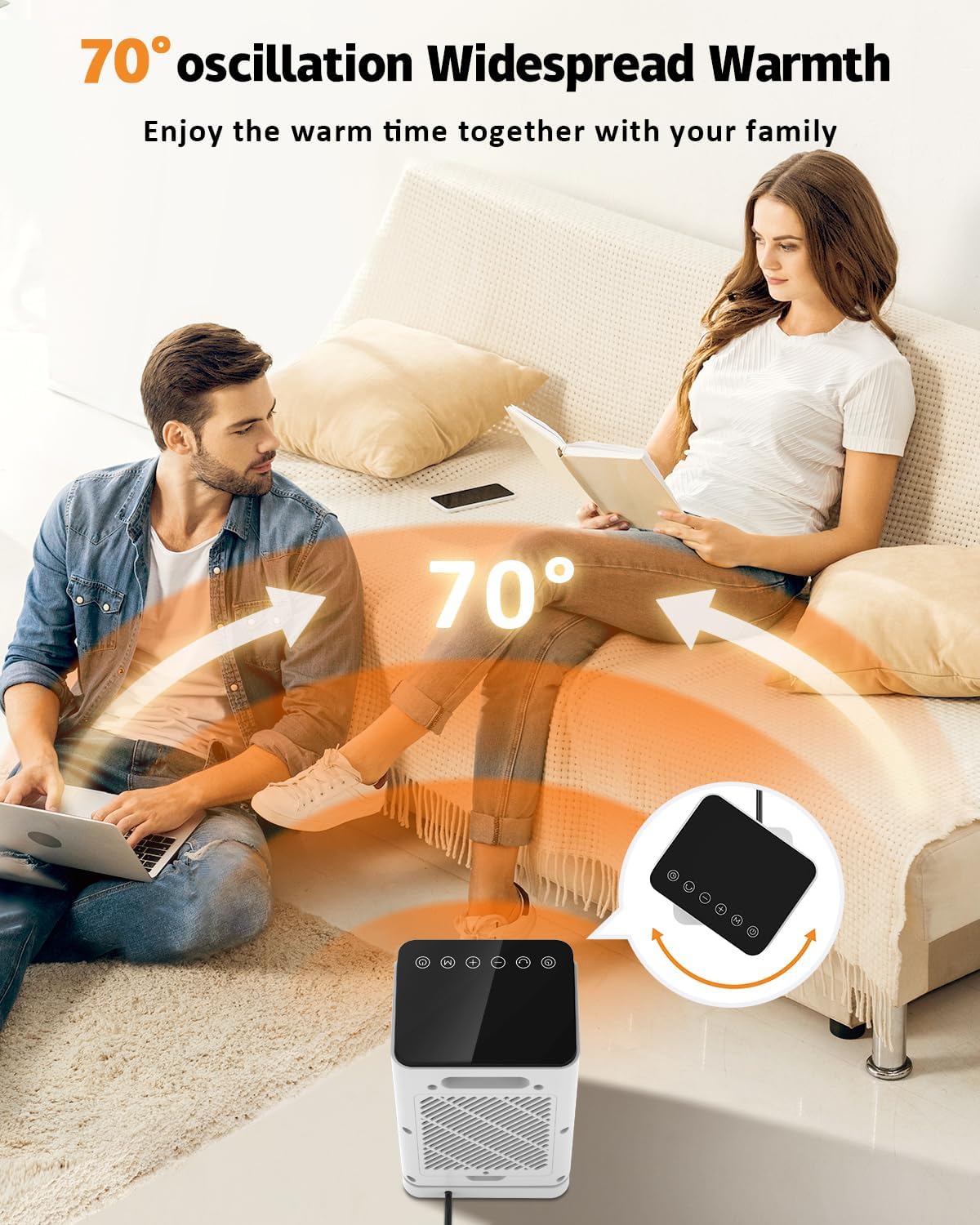 Calentador de espacio para uso en interiores, calor rápido de cerámica PTC de 1500 W, calentador portátil con termostato, modo ECO, oscilación de
