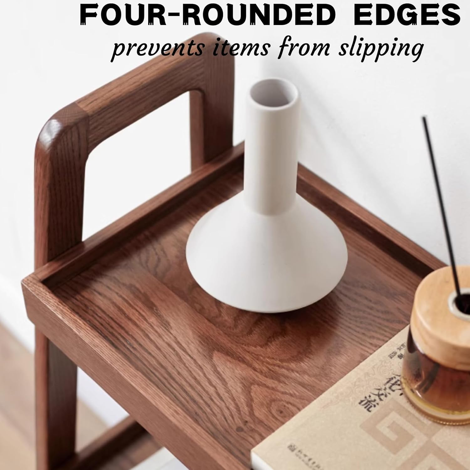 Vadisun Estantería de escalera de madera de roble macizo 100%, estantería de almacenamiento de piso con diseño de deflector de cuatro lados, mesa