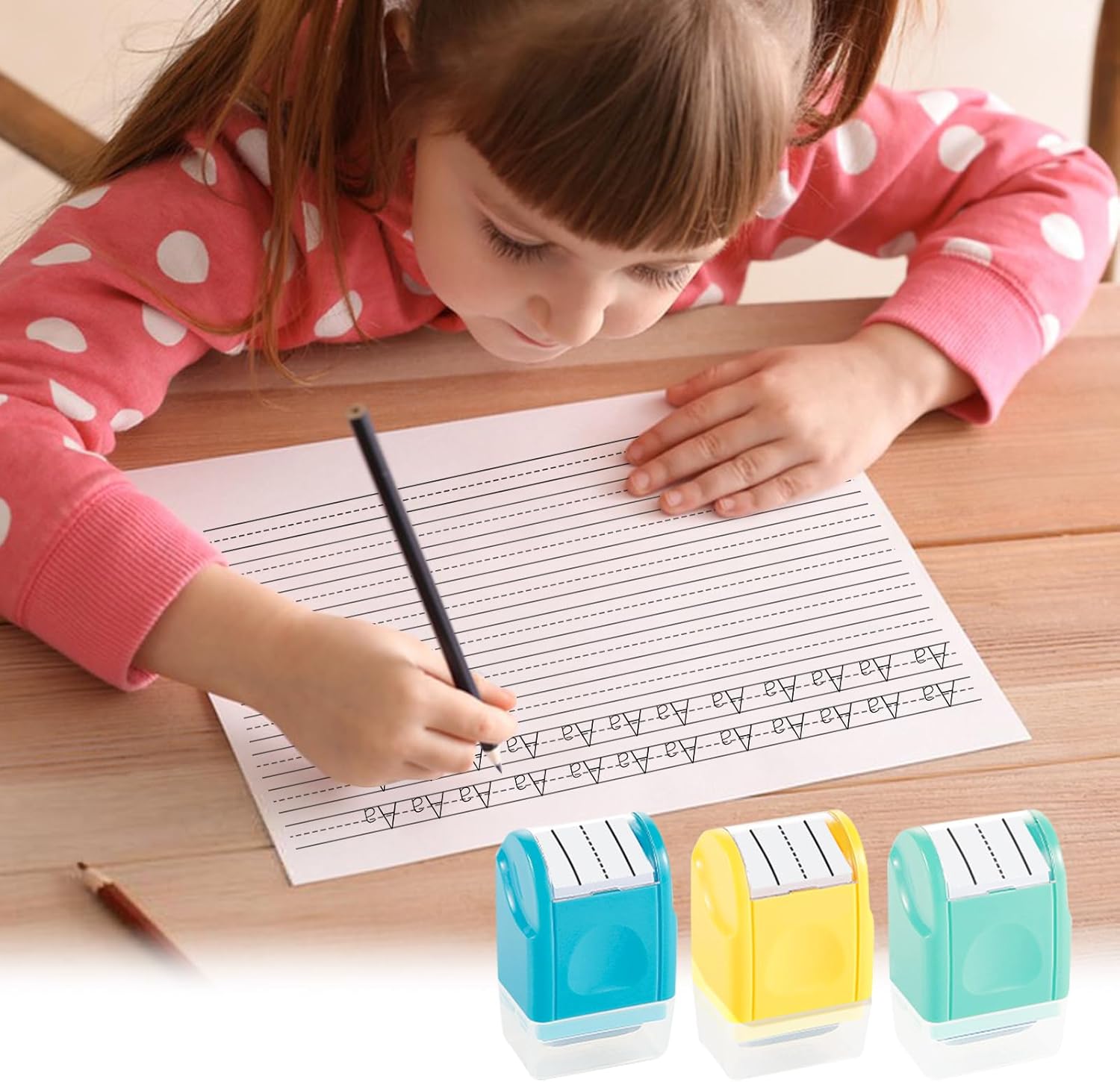 Sello de rodillo de práctica de líneas de escritura a mano para niños, sellos para profesores para aula, sello de rodillo de escritura a mano
