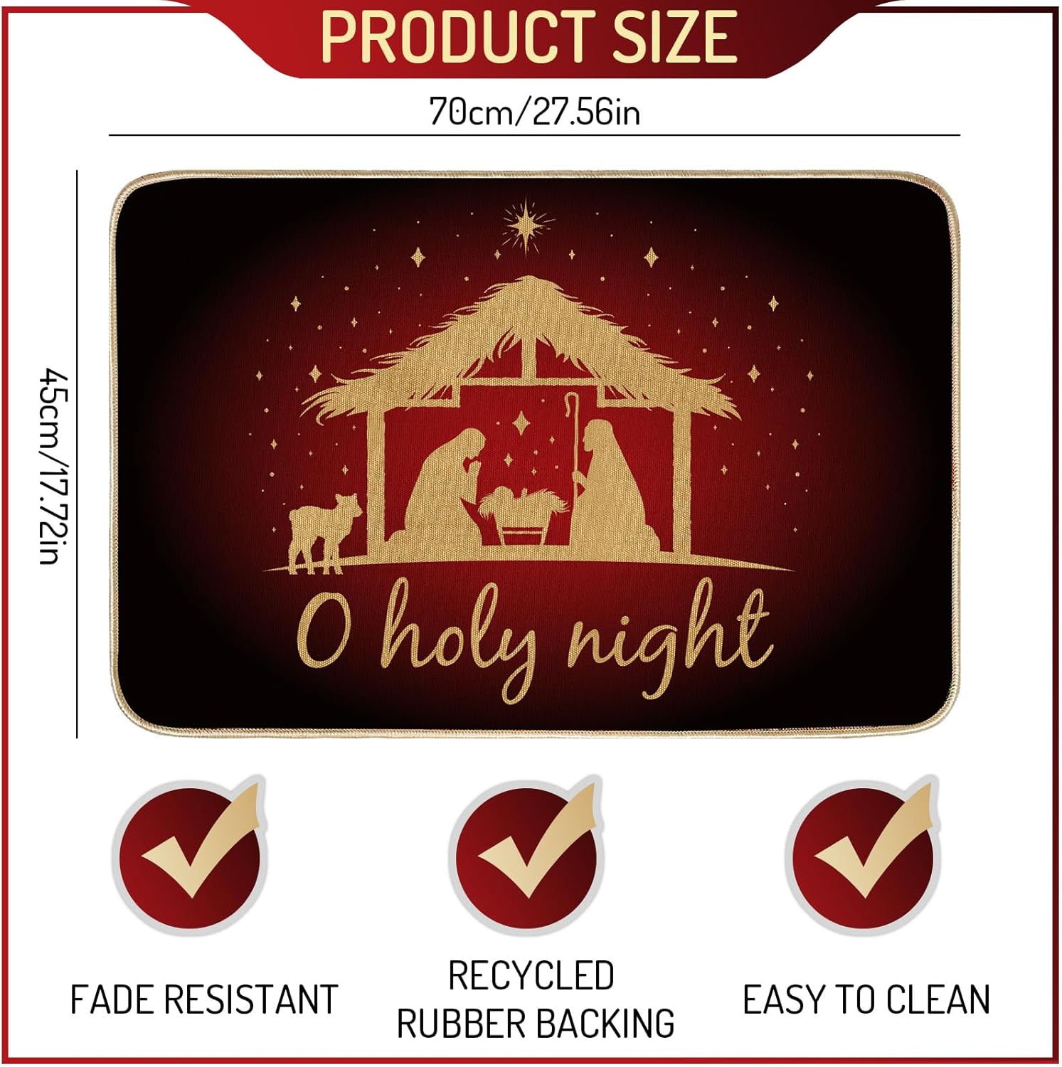 AnyDesign – Felpudo de Navidad para puerta delantera, para Navidad, invierno, vacaciones, decorativo, antideslizante, rectangular, tapete para
