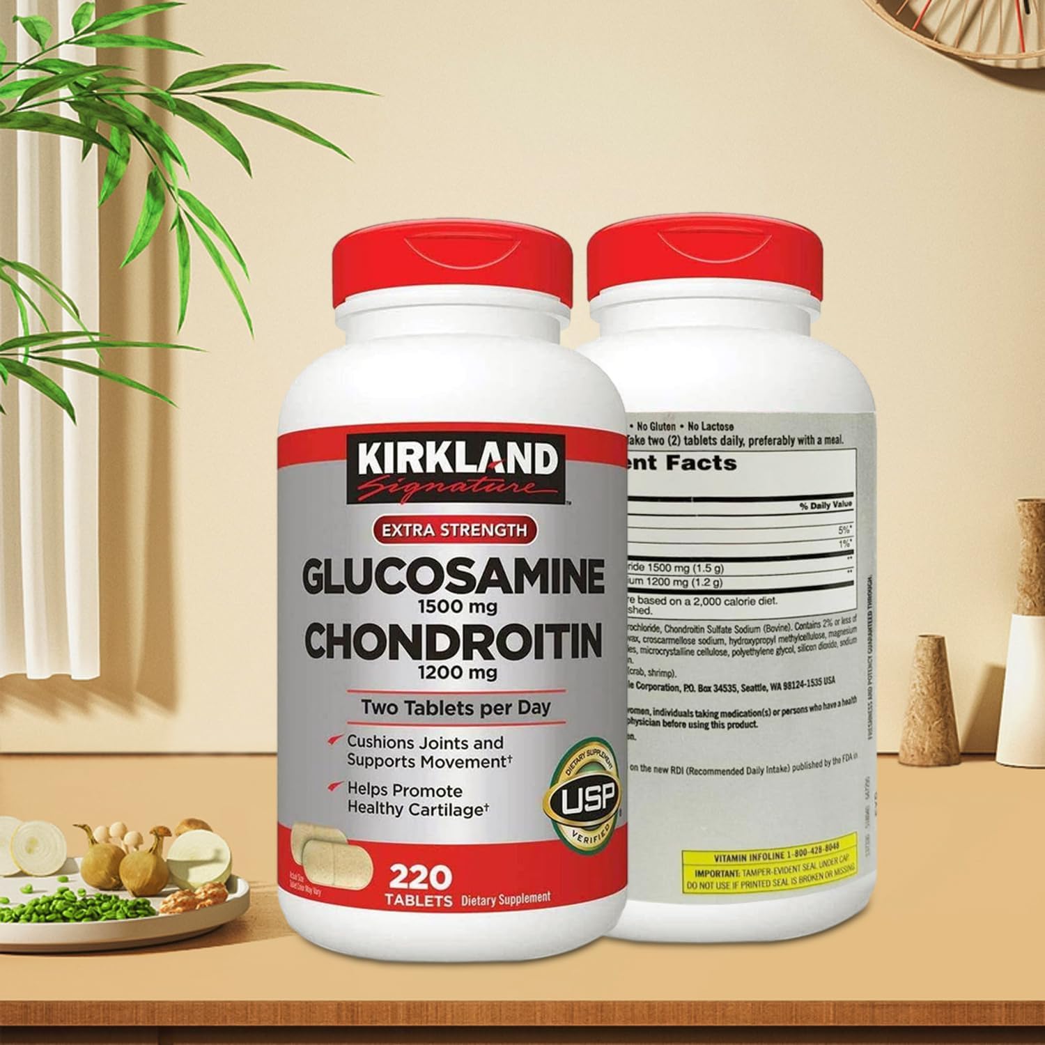 Kirkland -Signature – Glucosamina extra fuerte 1500 mgcondroitina 1200 mg, 220 unidades, soporta amortiguación articular, nutre el tejido articular