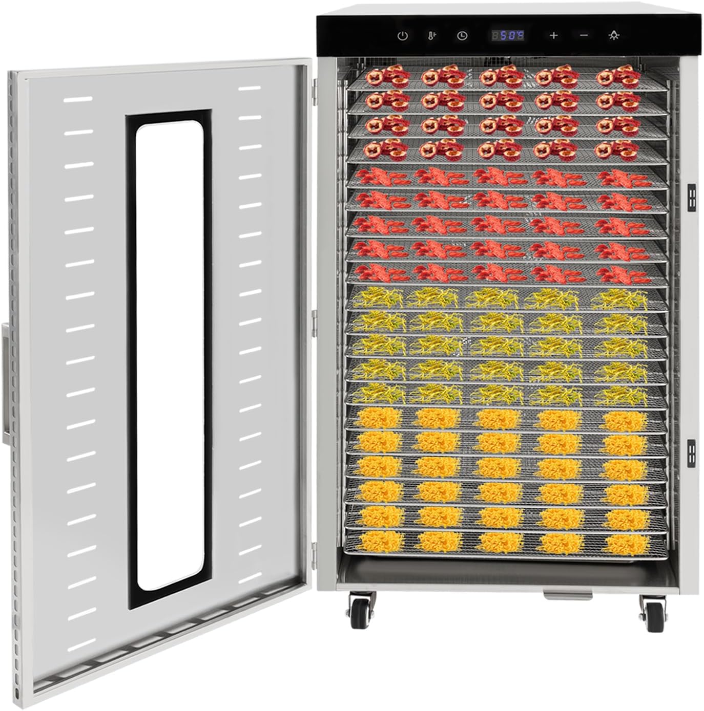 Deshidratador de alimentos de 20 bandejas para carne seca de acero inoxidable de 1700 W, máquina deshidratadora comercial de alimentos con