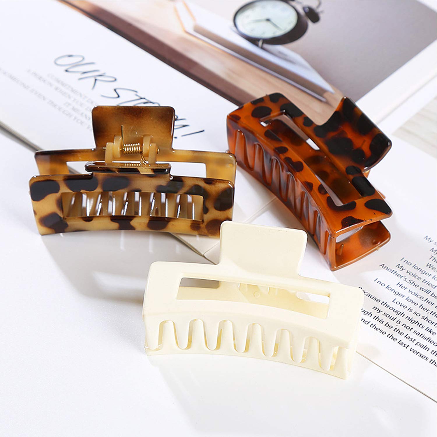Paquete de 4 pinzas cuadradas, pinzas para el cabello para mujeres y niñas, pinzas de pelo antideslizantes medianas de 3.5 pulgadas, pinzas de pelo