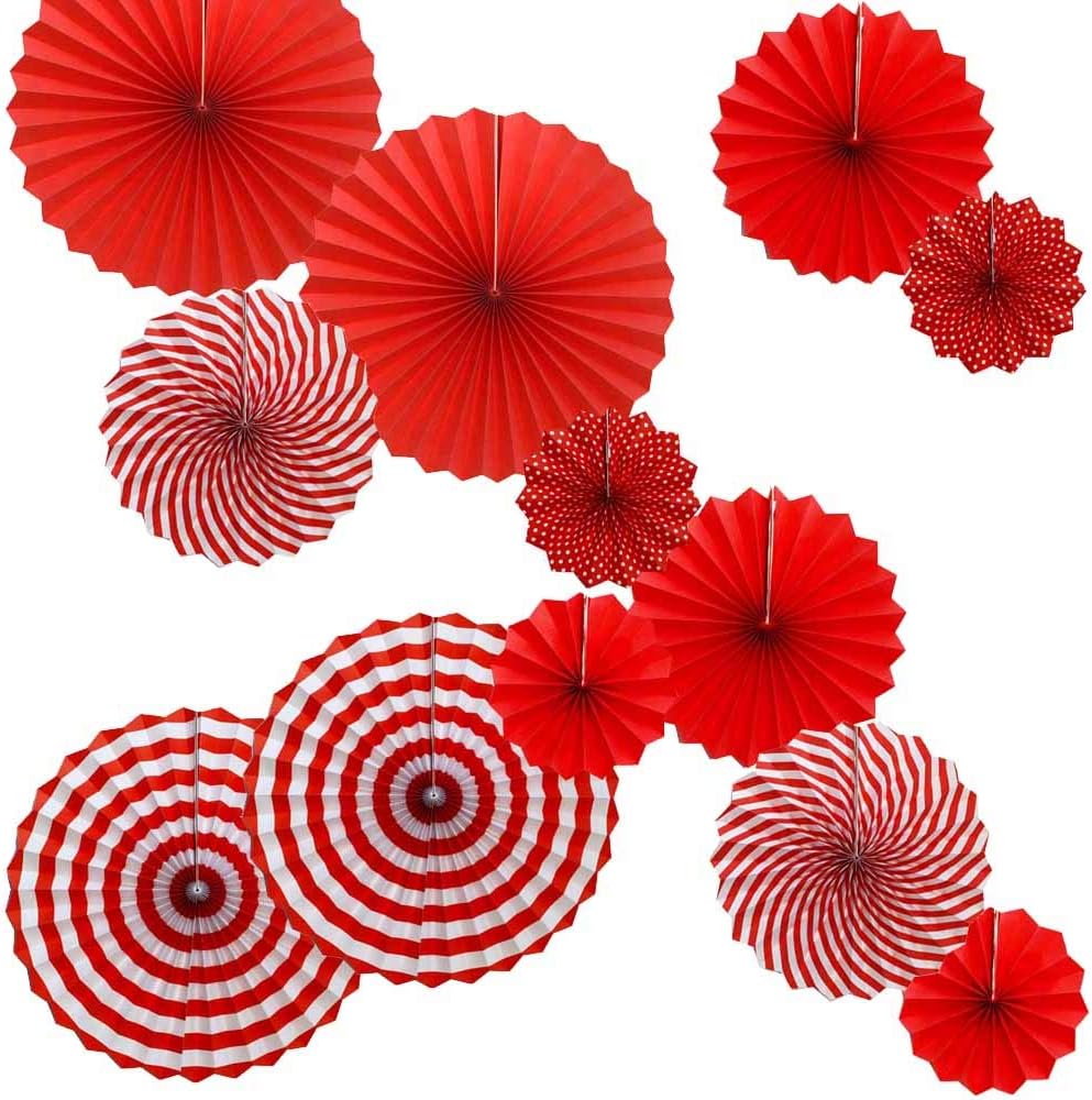 Hola Fiesta  Abanicos de papel para celebraciónbodacumpleañoscarnavalfiesta de bienvenidadecoraciones de Feliz Navidad, rojo, juego de 12