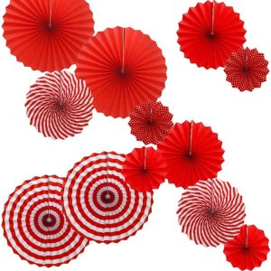 Hola Fiesta Abanicos de papel para celebraciónbodacumpleañoscarnavalfiesta de bienvenidadecoraciones de Feliz Navidad, rojo, juego de 12 Hola Fiesta Abanicos de papel para celebraciónbodacumpleañoscarnavalfiesta de bienvenidadecoraciones de Feliz Navidad, rojo, juego de 12