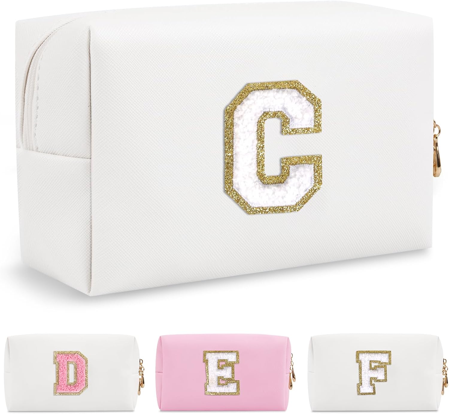 Bolsa de maquillaje personalizada con inicial A-Z, pequeña bolsa de cosméticos de viaje de piel sintética con cremallera, bonita bolsa de aseo