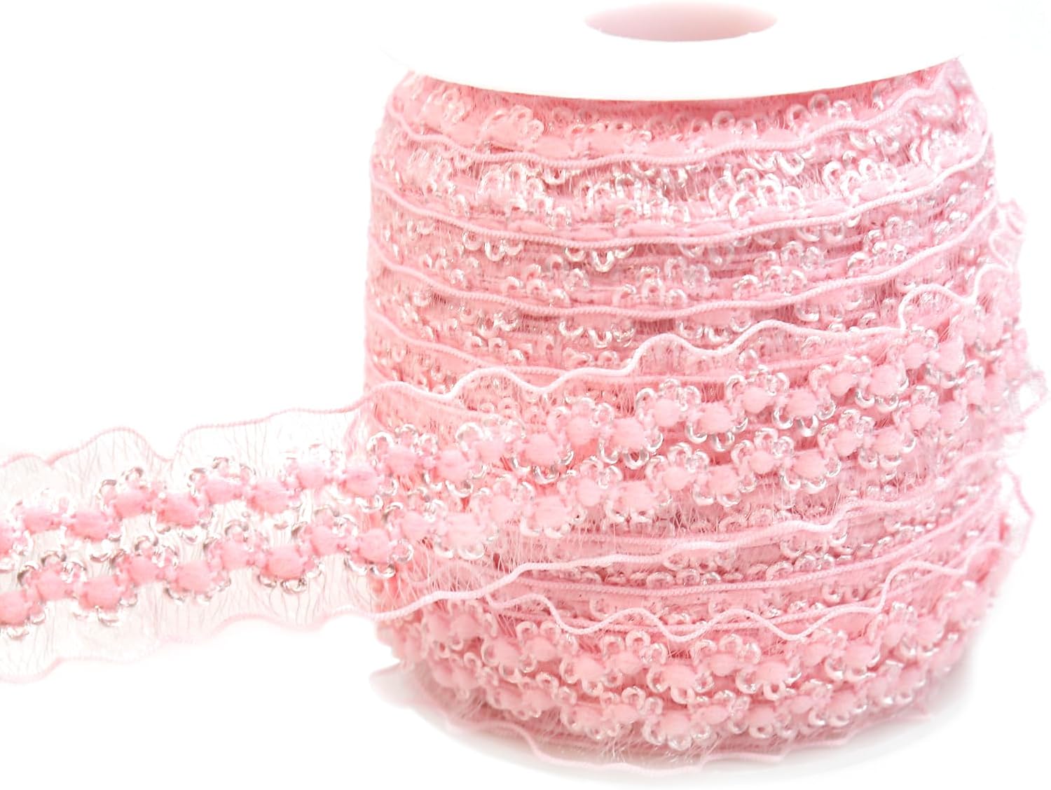 20 yardas de organza con doble volantes color rosa, ribete de encaje elástico, banda de encaje elástica, ropa y ropa para bricolaje, adorno de