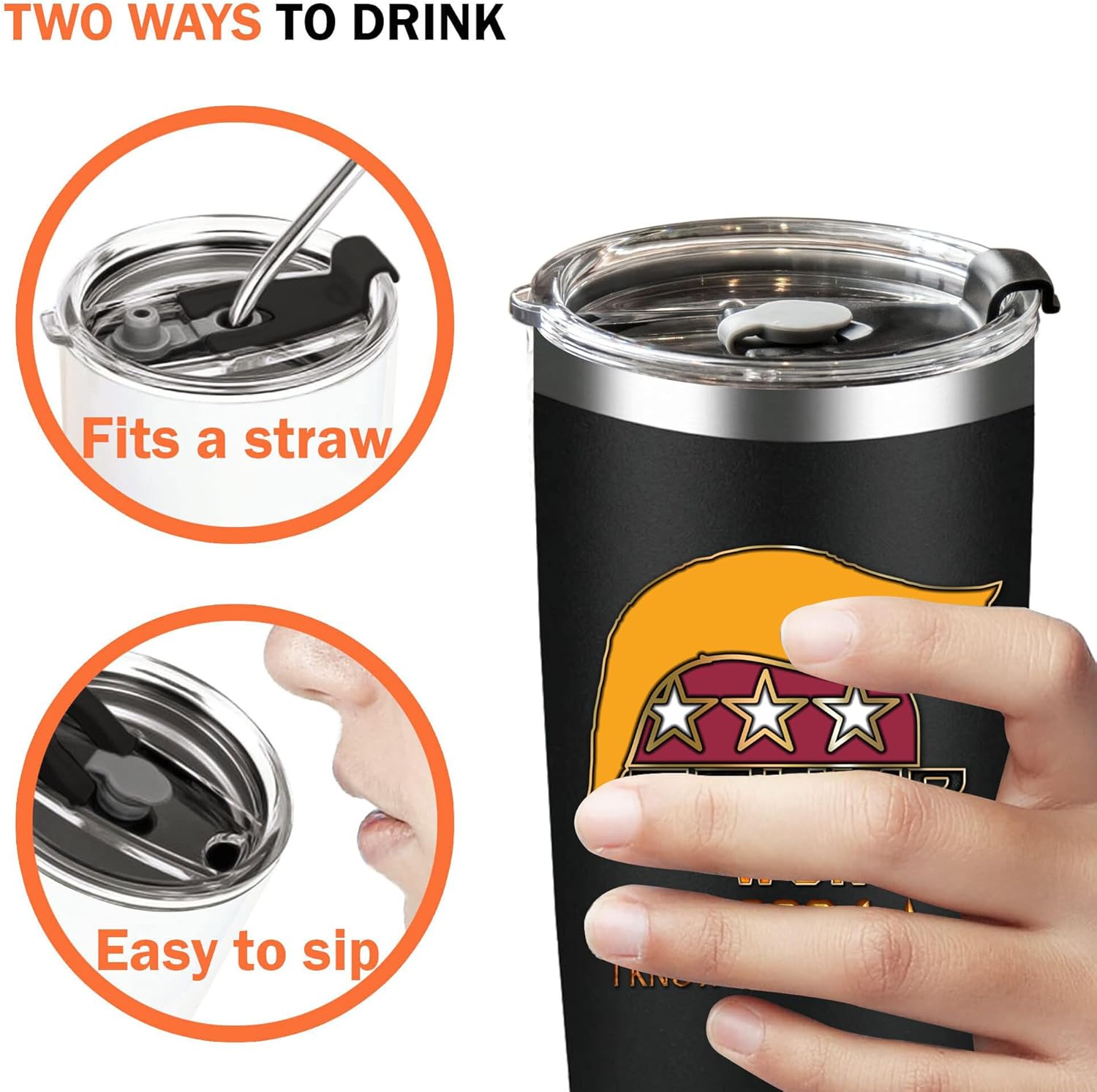 tump won – Vaso aislado de acero inoxidable con tapa, 20 onzas, taza de café de viaje, regalos novedosos