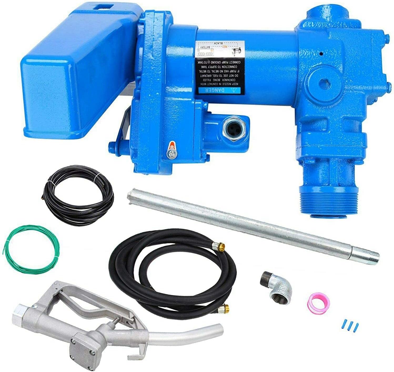 SUPERFASTRACING Bomba de transferencia de combustible de 20GPM 12V Gasolina CC (boquilla manual, manguera de descarga, medidor mecánico de galones,
