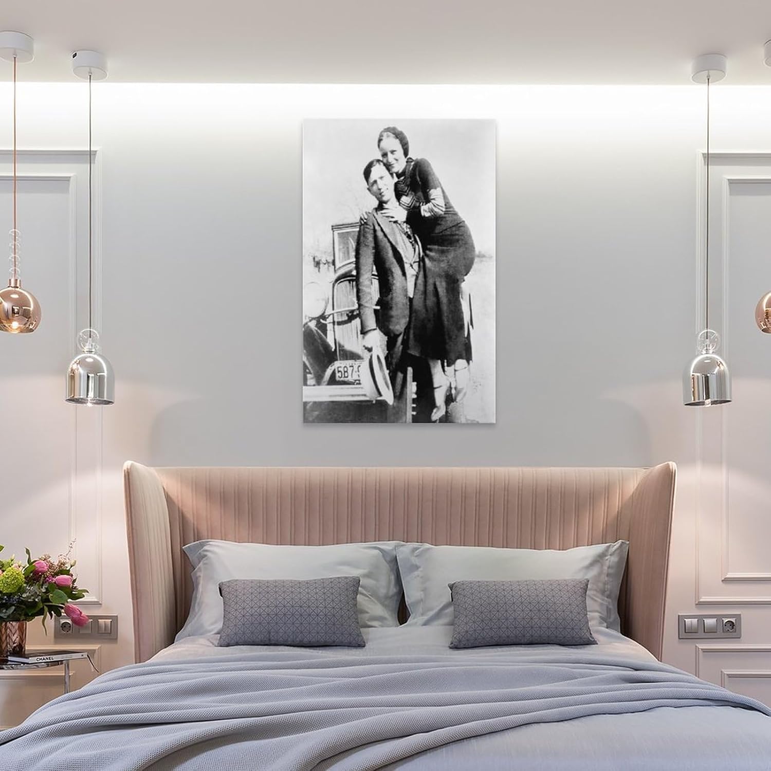 Póster en blanco y negro con Bonnie y Clyde Wanted Gangster, decoración de pared, póster de arte de pared, pinturas en lienzo, decoración de pared,