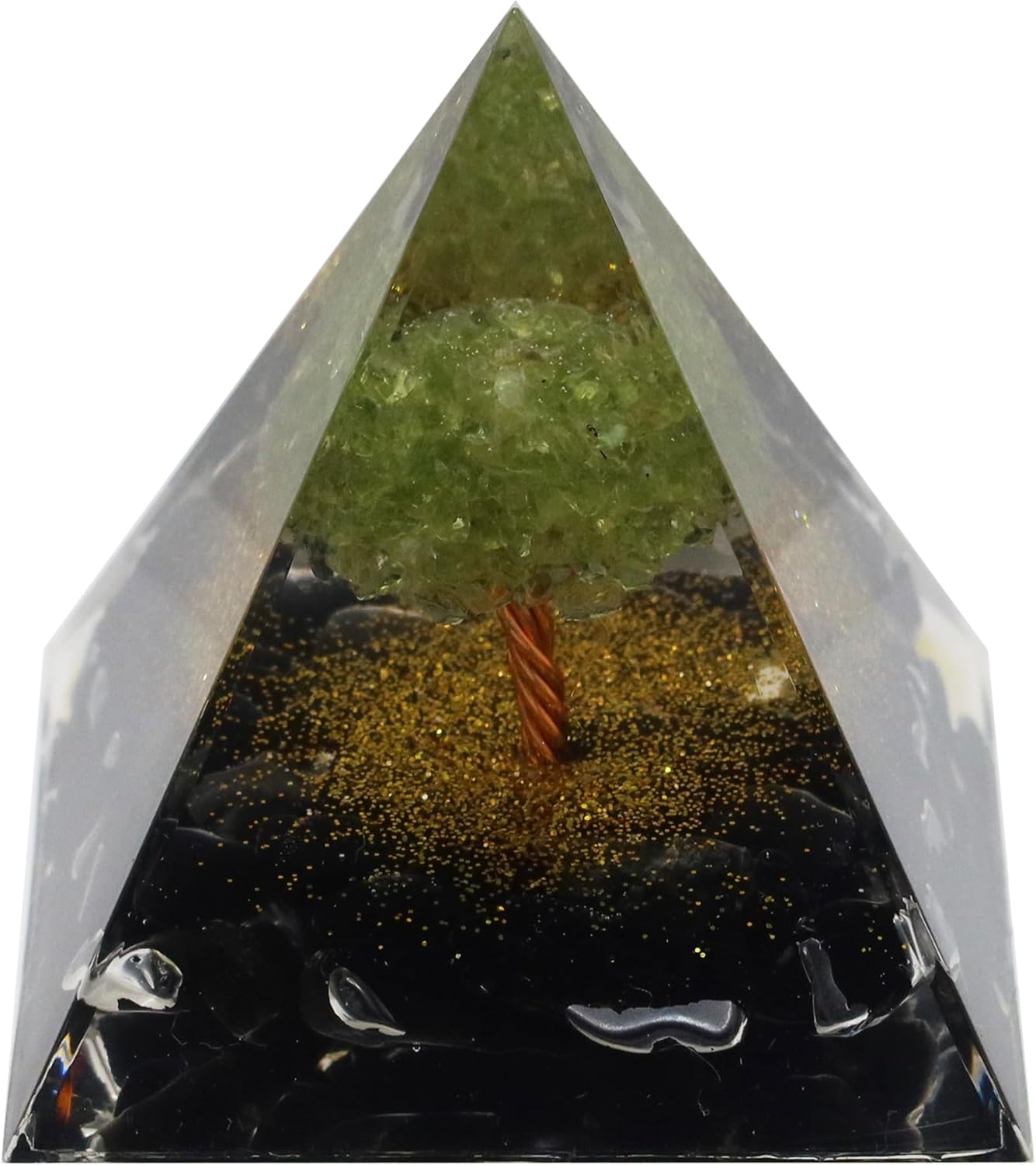 Pirámide de orgón, árbol de la vida de peridoto y obsidiana negra, cristales curativos pirámides de orgonita para meditación, protección de energía