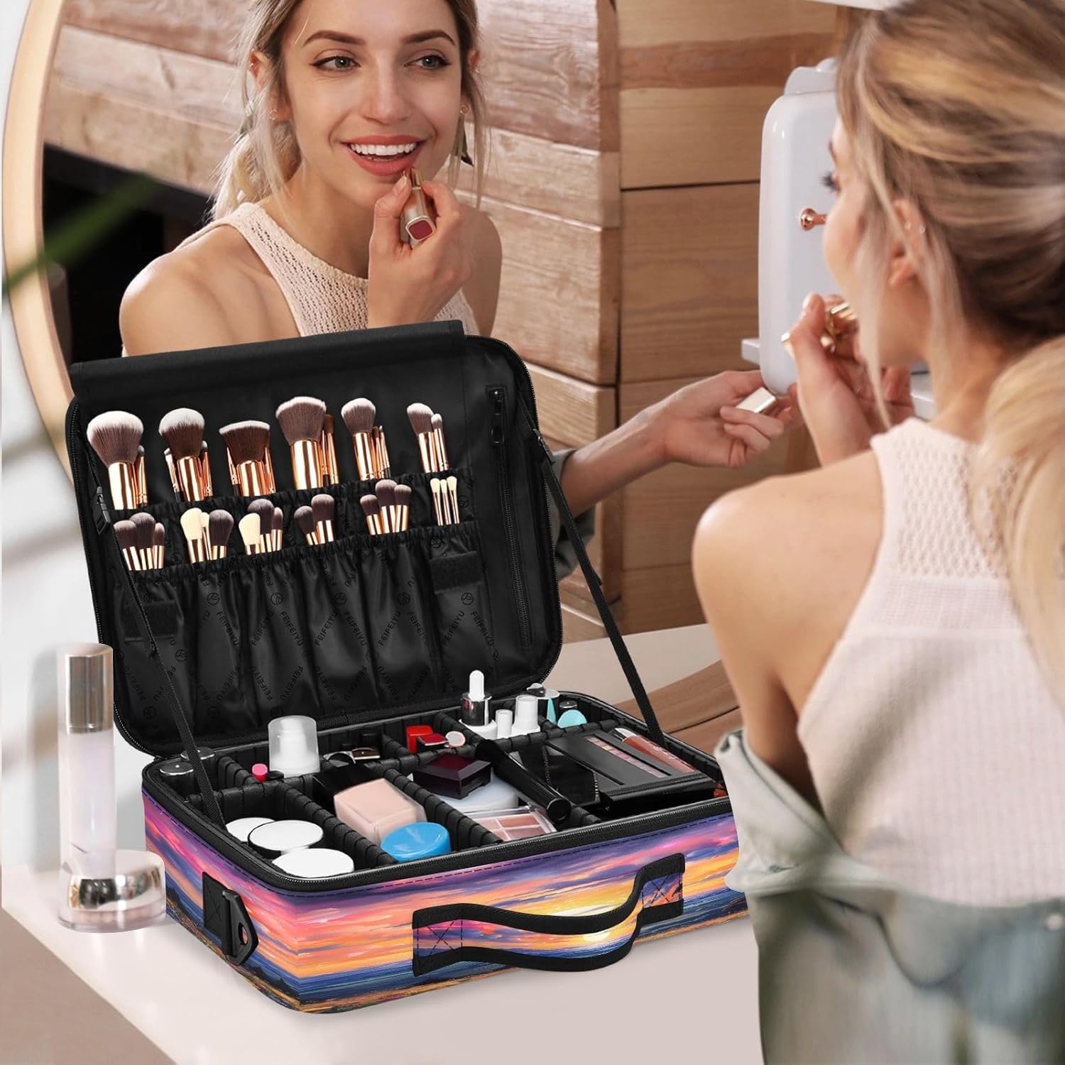 Sunset Prairie Flowers travel cosmetics bag toiletry bag travel toiletry bag for women makeup bag with compartments neceser de viaje para mujer men