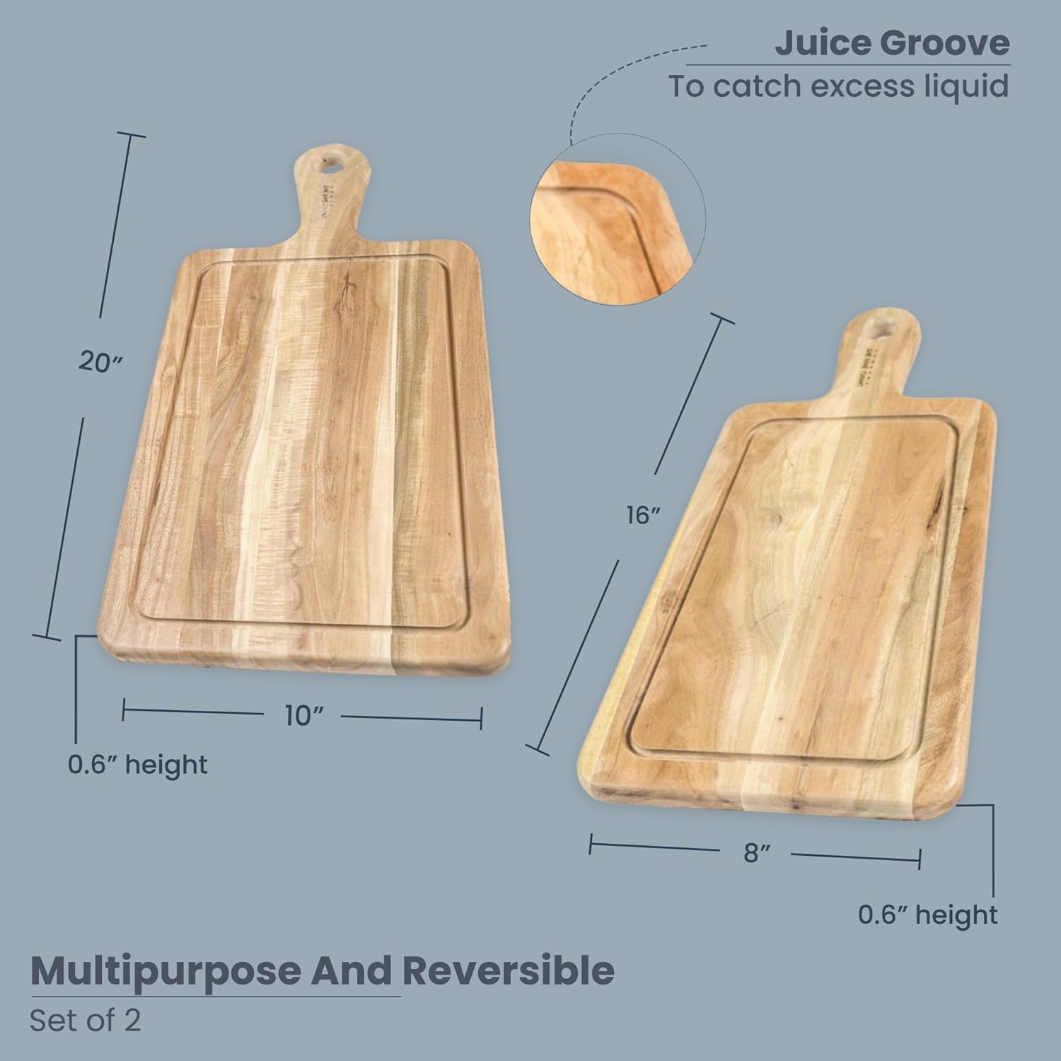 The Fine Living Co. Cutting Board, Neem Wood Chopping Board with Handle, 0.6″ Thick Board with Juice Grooves, Non-slip Board for Kitchen Countertop,