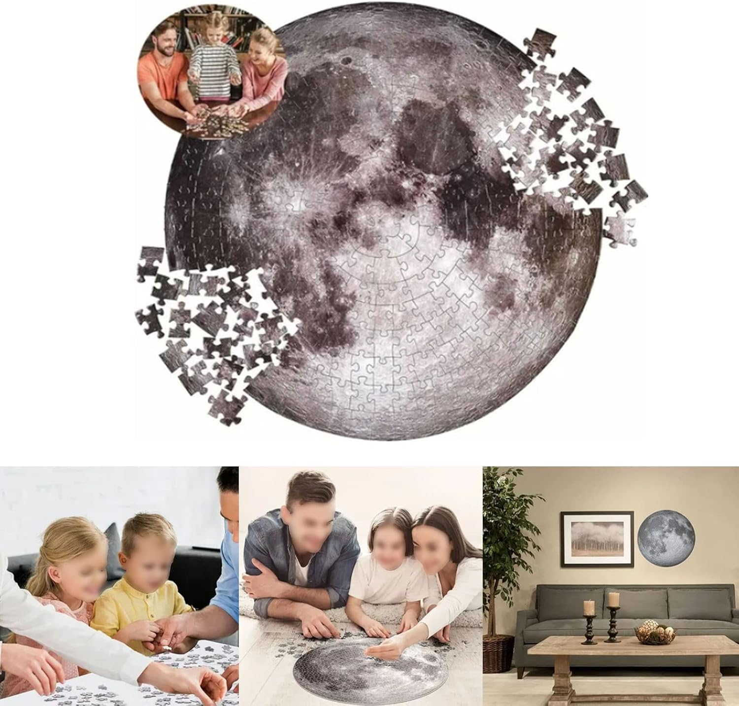 TOPINCN Rompecabezas de 1000 piezas para adultos, diseño de luna espacial, rompecabezas redondo para mejorar la coordinación, rompecabezas de