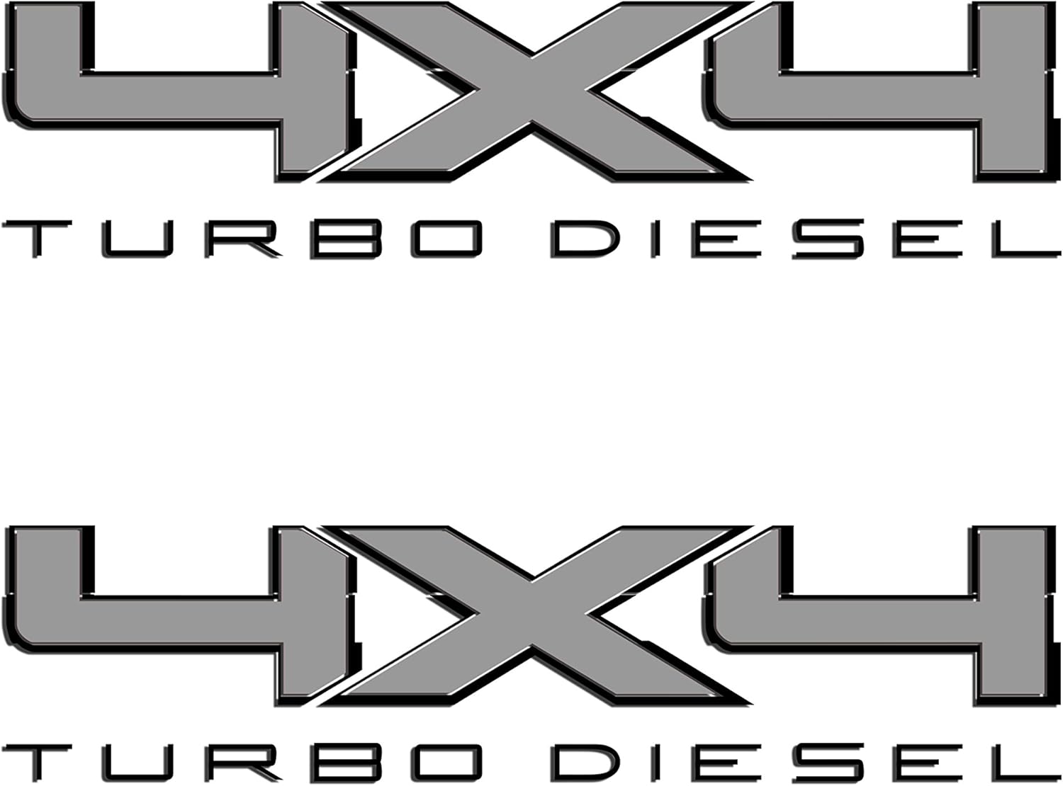 4X4 Turbo Diesel Bedside Vinyl Decal for Ford Trucks Silver with Gloss Black Outline
