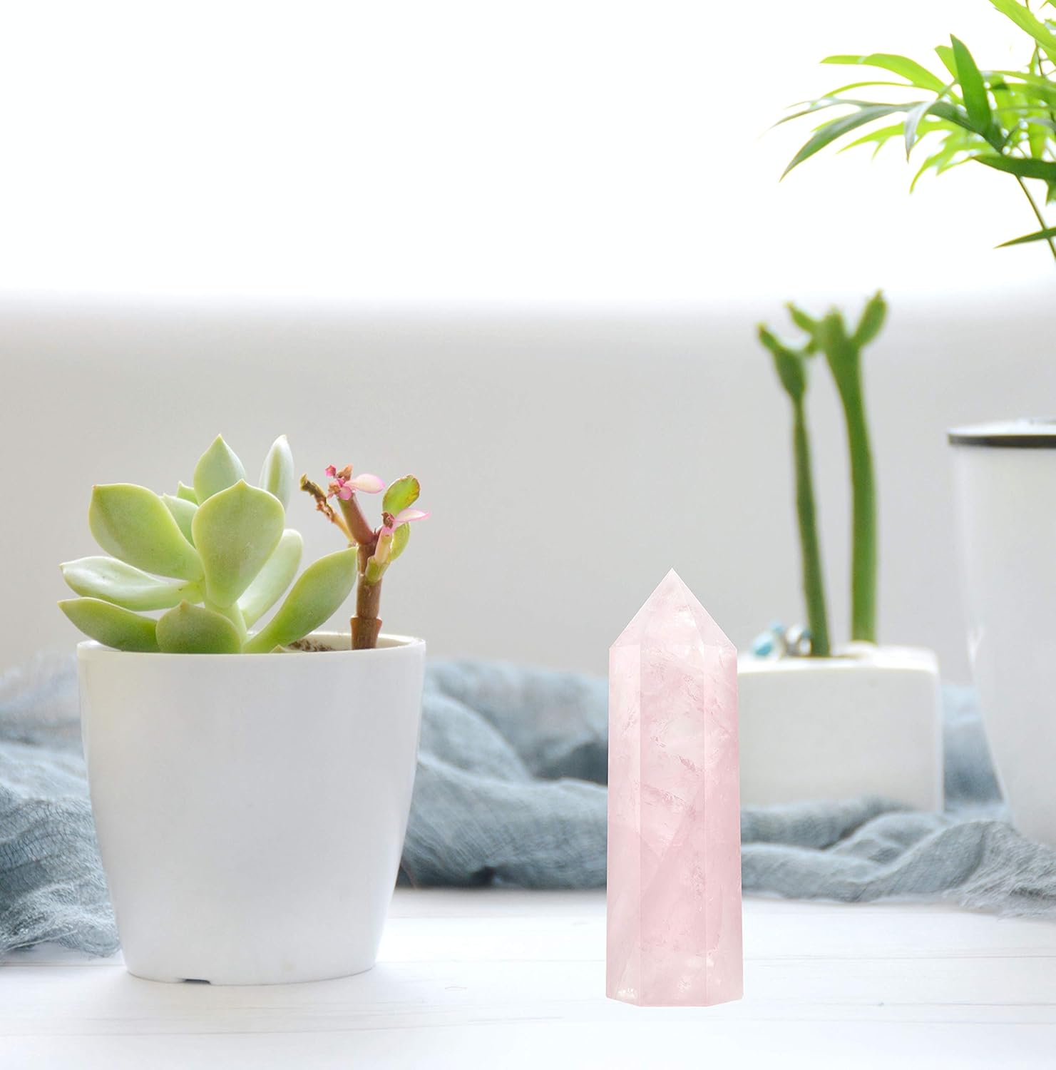 Varitas de cristal curativo  Puntos de cristal de cuarzo rosa de 2 pulgadas, 6 facetas de terapia de meditación de chakras Reiki, 4 unidades, Cristal