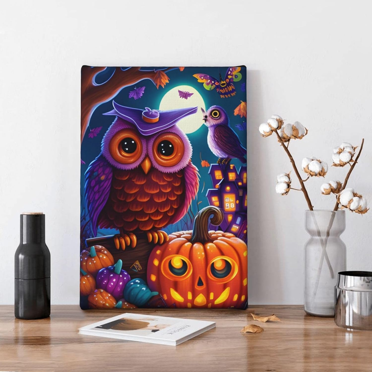 zuanart Lienzo de Halloween para pared, pintura de pared para sala de estar, dormitorio, decoración del hogar, fiesta de Halloween, búho,