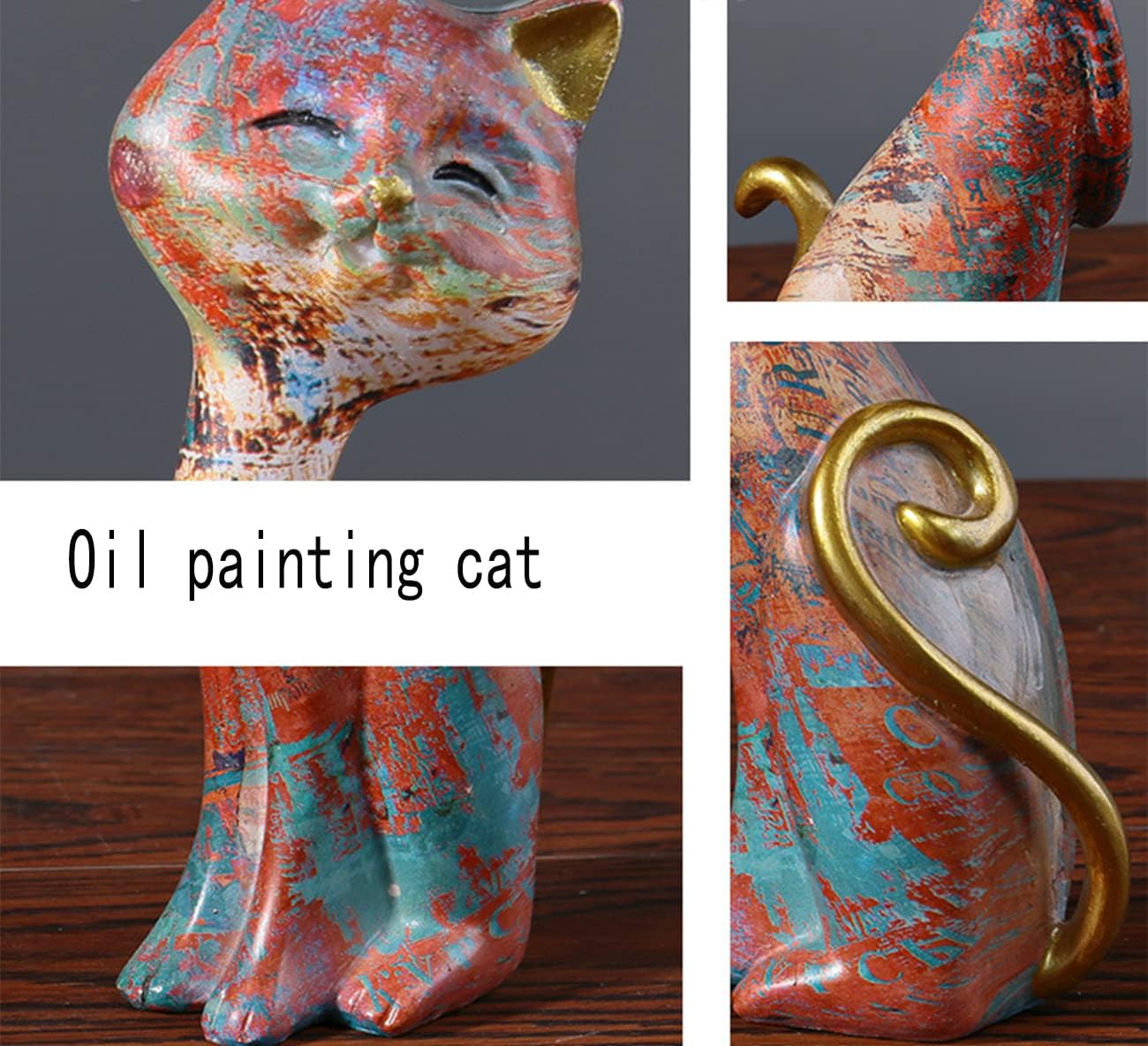 Gato creativo abstracto pintura al óleo animales estatua decoración del hogar resina obra de arte par