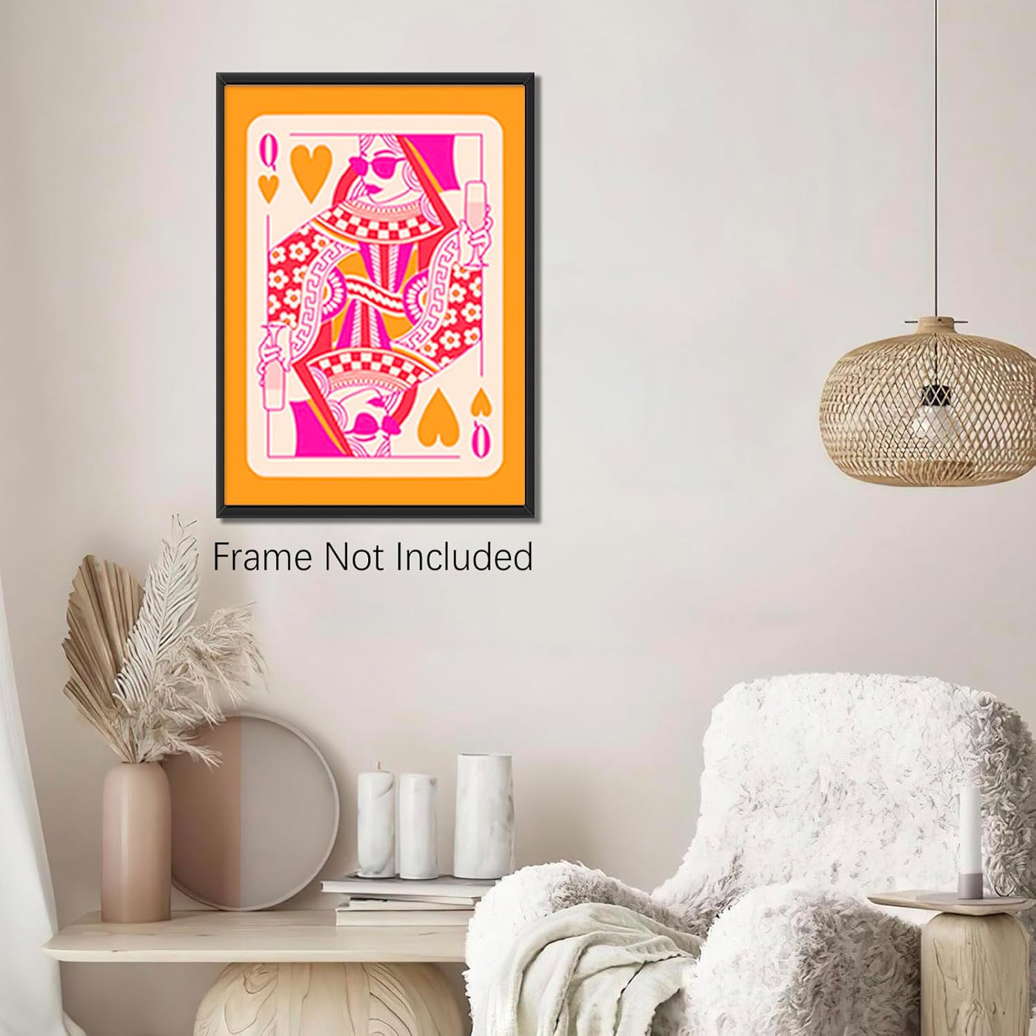 JCFOAS Lienzo moderno retro con diseño de reina de corazones, arte de pared en lienzo rosa y naranja, decoración de habitación, estética, hippie,