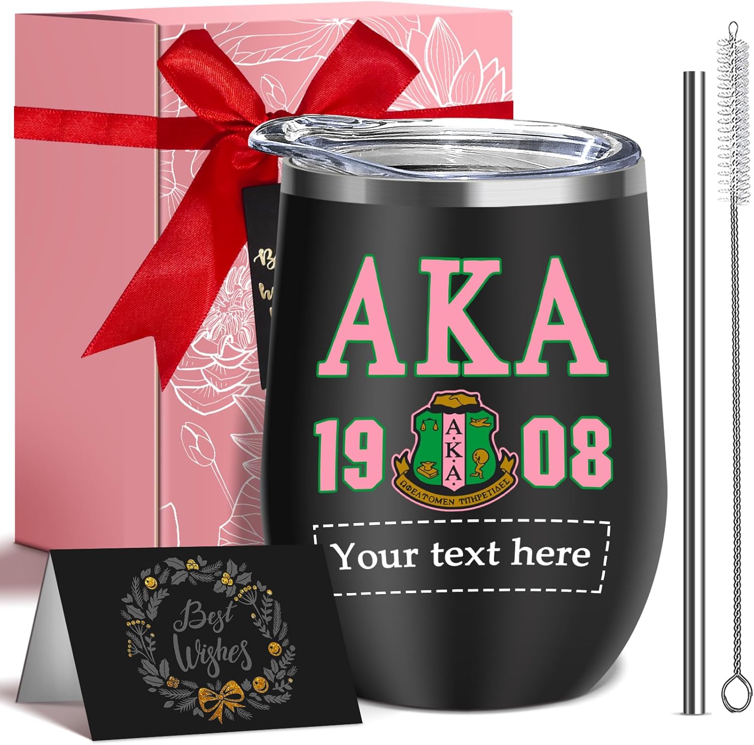 KAIRA Vasos personalizados para mujer, vaso de vino de acero inoxidable personalizado con tapa, 12 onzas, taza de café helado con aislamiento de