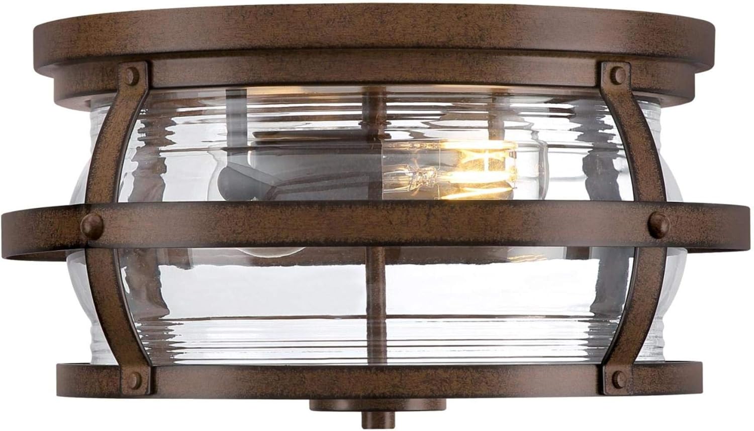 Westinghouse Lighting 6112600 Weatherby – Lámpara de techo empotrada con dos luces para exteriores, 14 pulgadas, acabado de madera de granero,