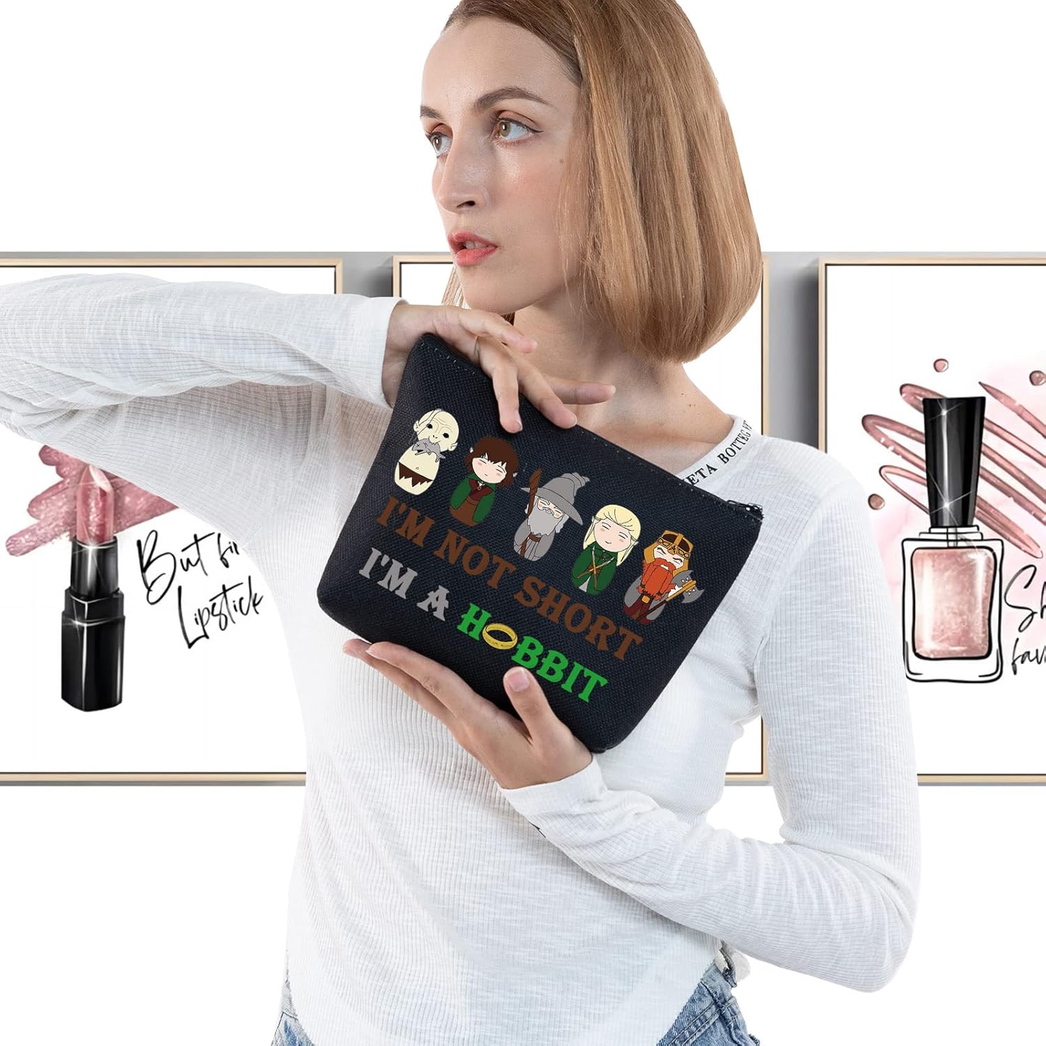 LEVLO Hobbit – Bolsa de cosméticos de la película Hobbit, regalo para fanáticos del Hobbit, no soy corto, soy un hobbit con cremallera, bolsa de