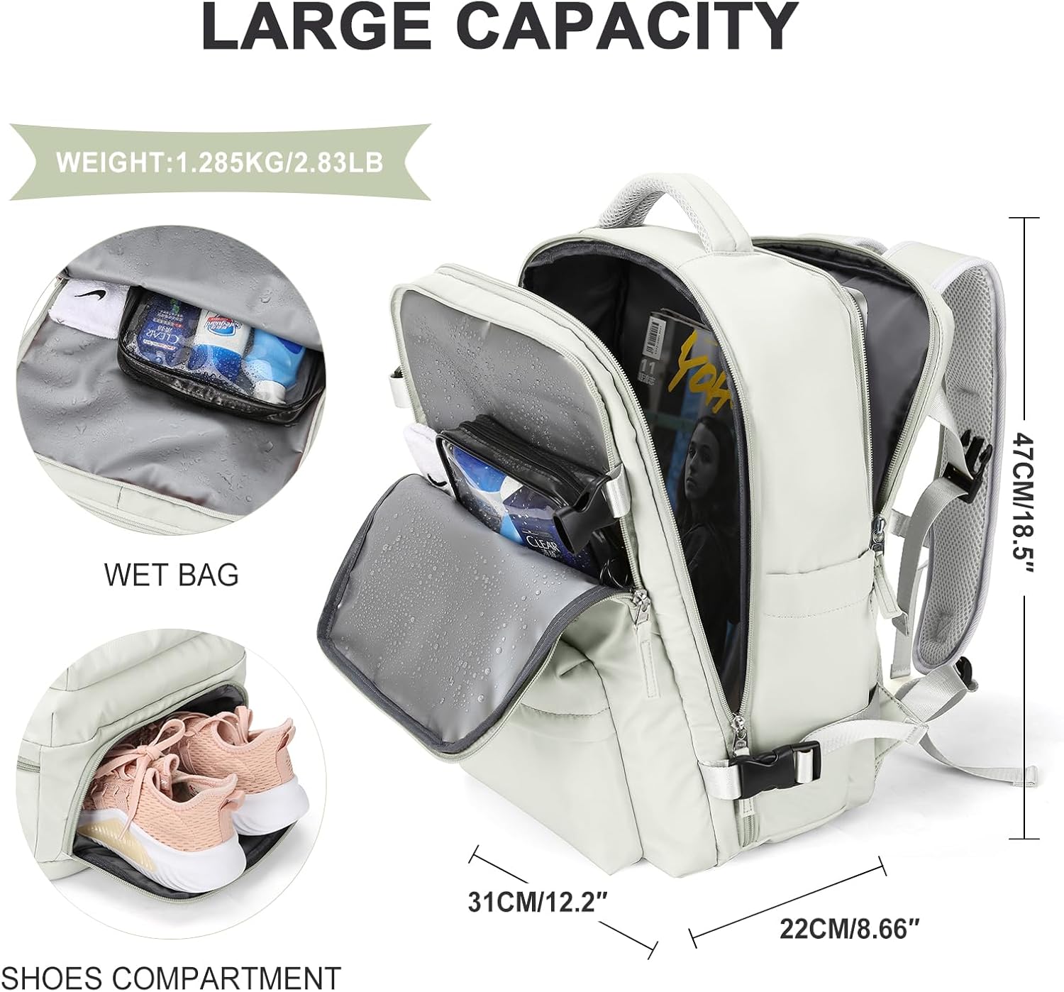 WONHOX – Mochila grande, aprobada para vuelo, unisex, para viajes, trabajo, negocios o laptop