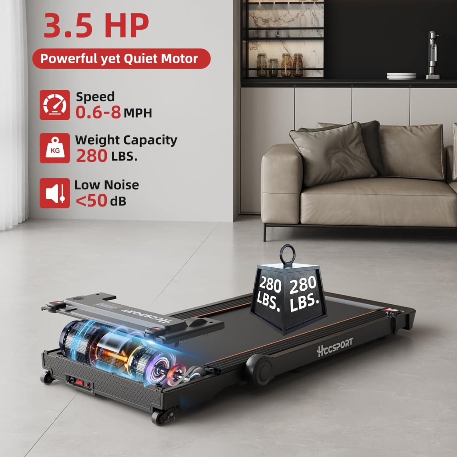 Cinta de correr con inclinación, 3 en 1 para debajo del escritorio, con estación de trabajo de escritorio extraíble, 3.5 HP plegable, compacta,